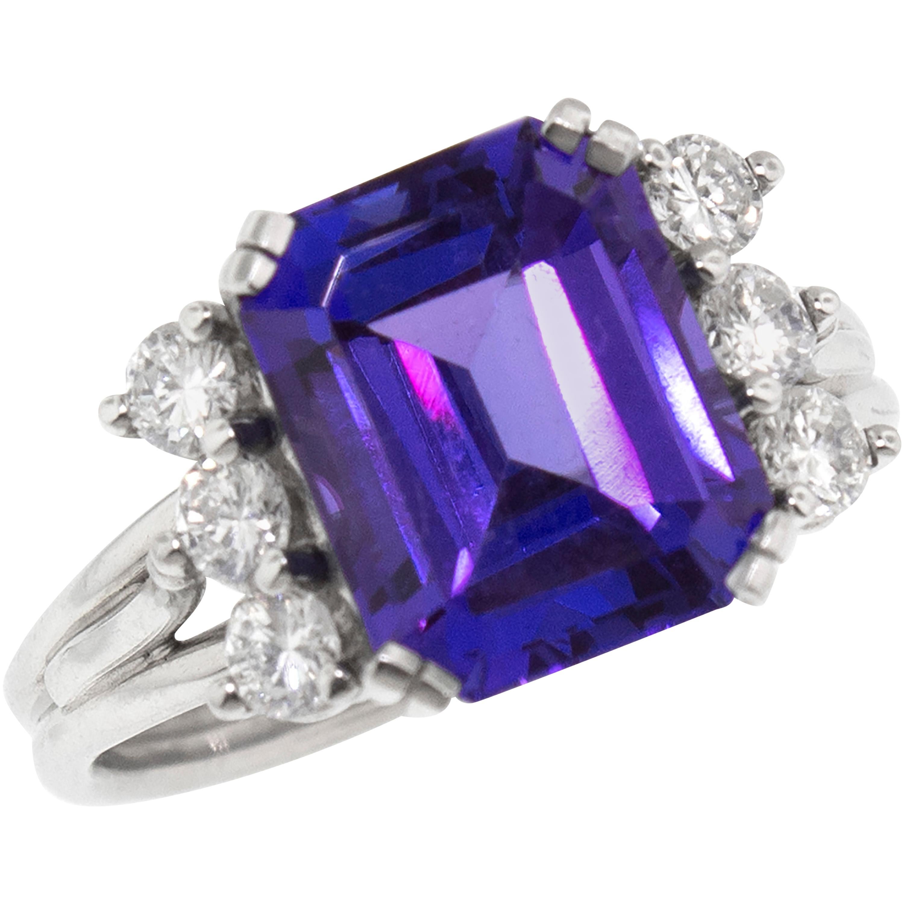 Early Mined 4.85 Carat Tanzanite in Diamond and Platinum Custom Vintage  Ring