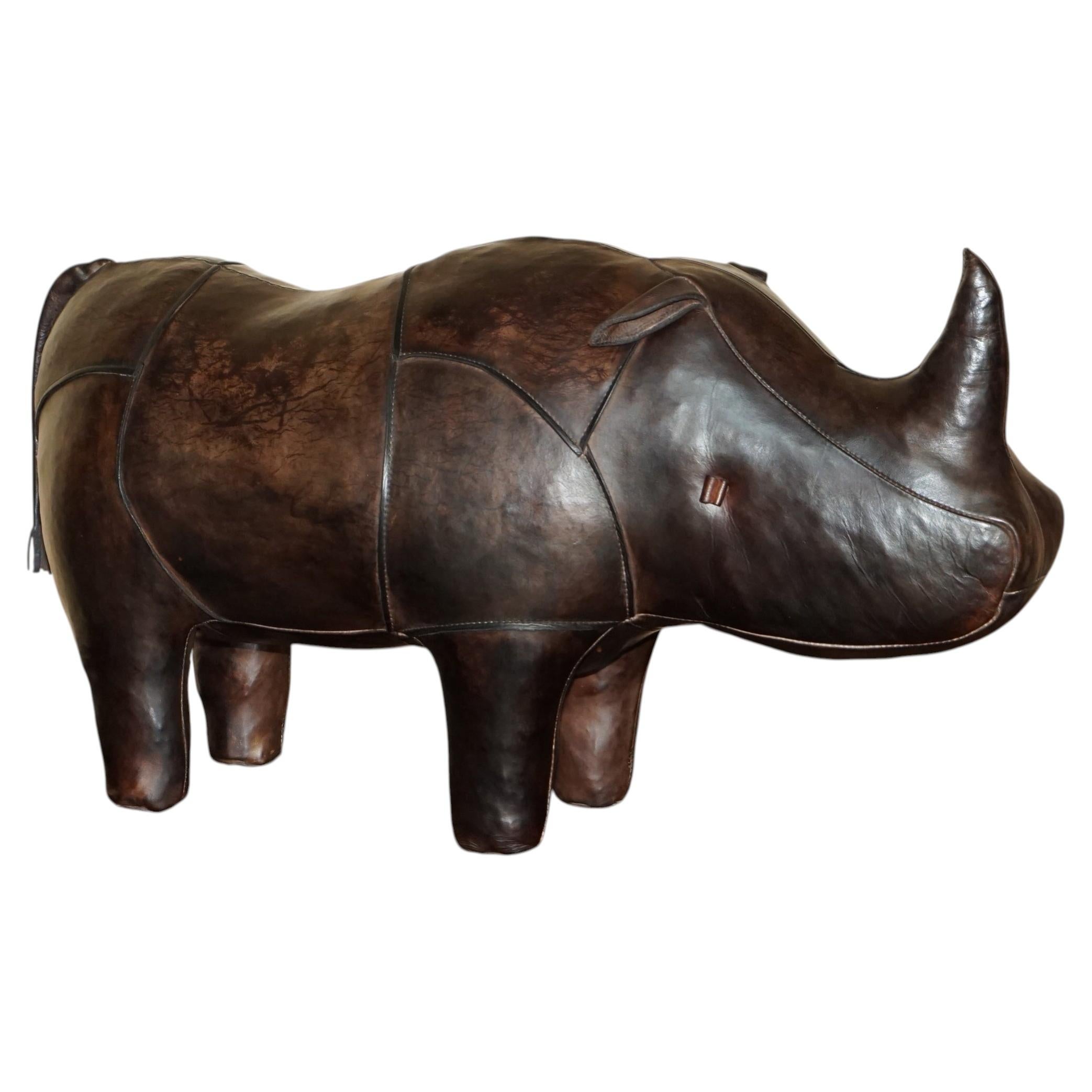 OLD STOCK LiBERTY LONDON STYLE OMERSA BROWN LEATHER FOOTSTOOL RHINOCEROS RHINO