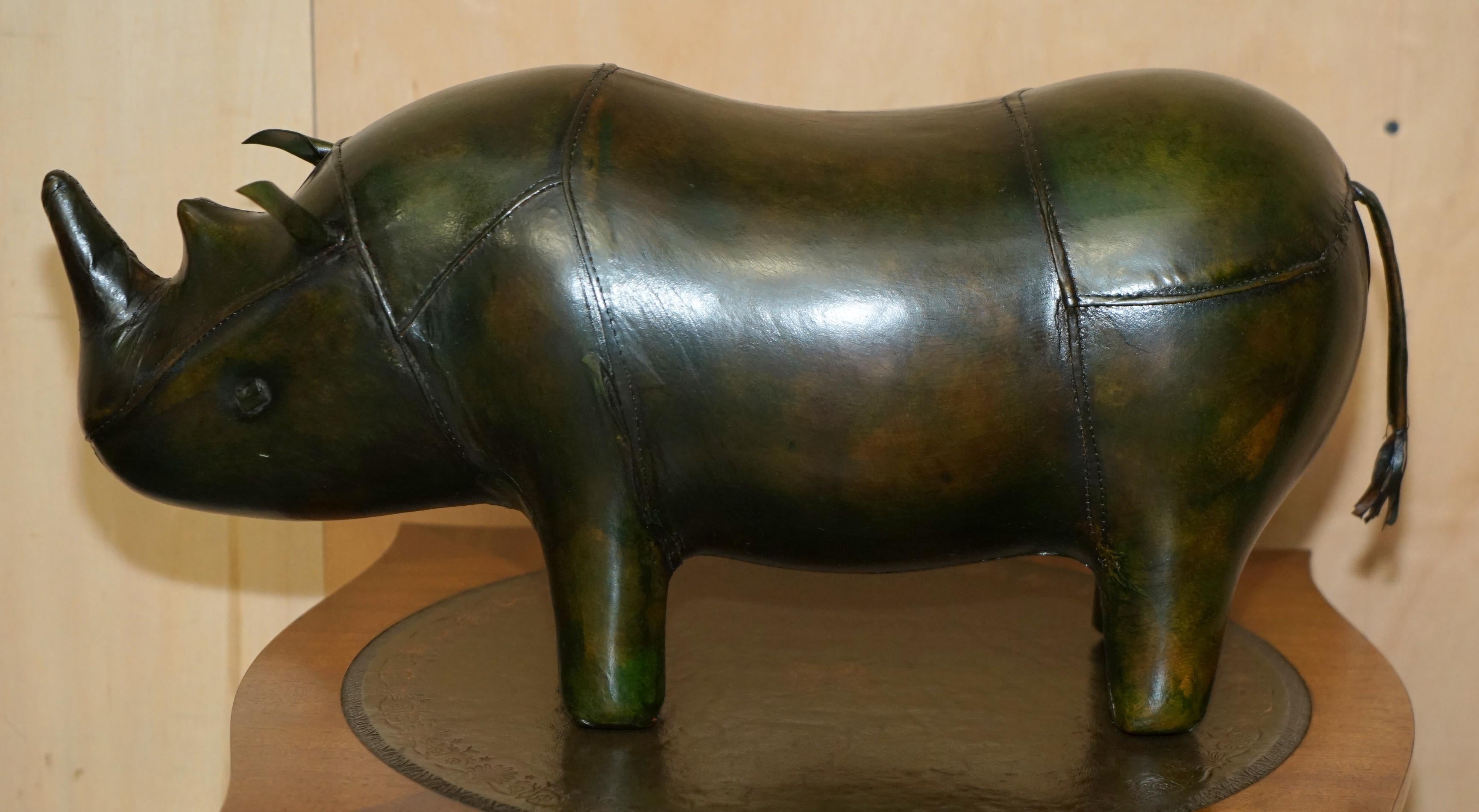 OLD STOCK LiBERTY LONDON STYLE OMERSA GREEN LEATHER FOOTSTOOL RHINOCEROS RHINO For Sale 2