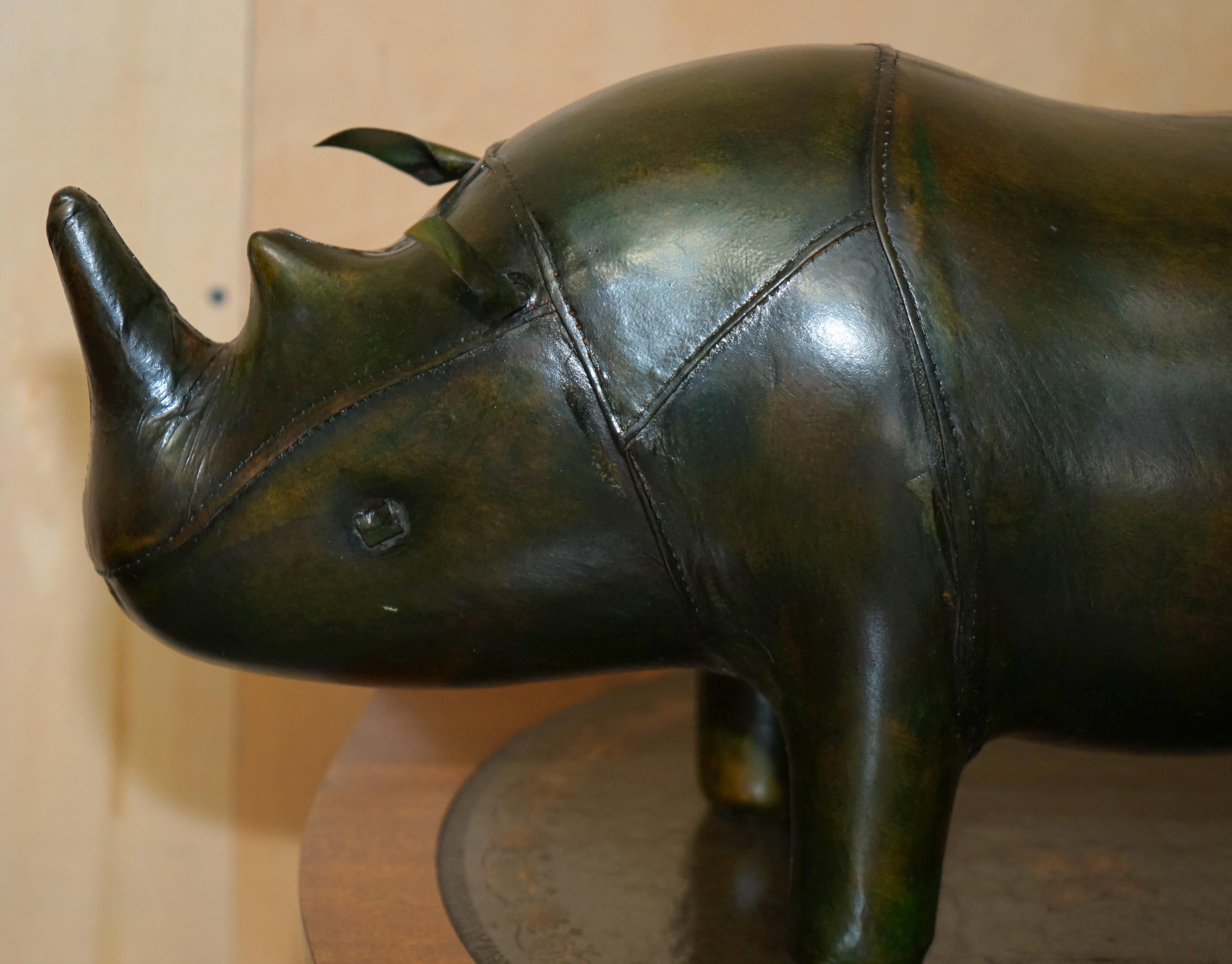 OLD STOCK LiBERTY LONDON STYLE OMERSA GREEN LEATHER FOOTSTOOL RHINOCEROS RHINO For Sale 3
