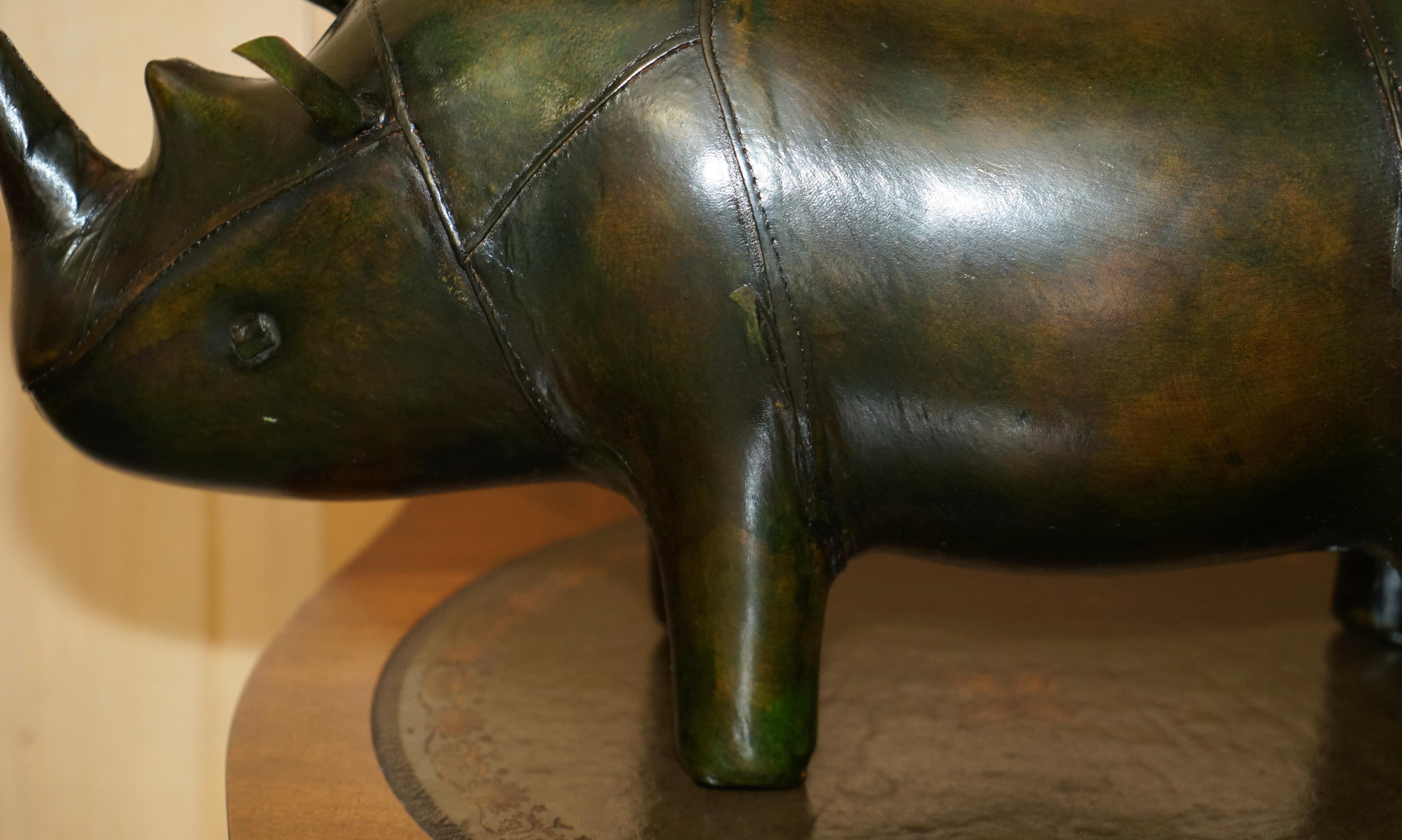 OLD STOCK LiBERTY LONDON STYLE OMERSA GREEN LEATHER FOOTSTOOL RHINOCEROS RHINO For Sale 4