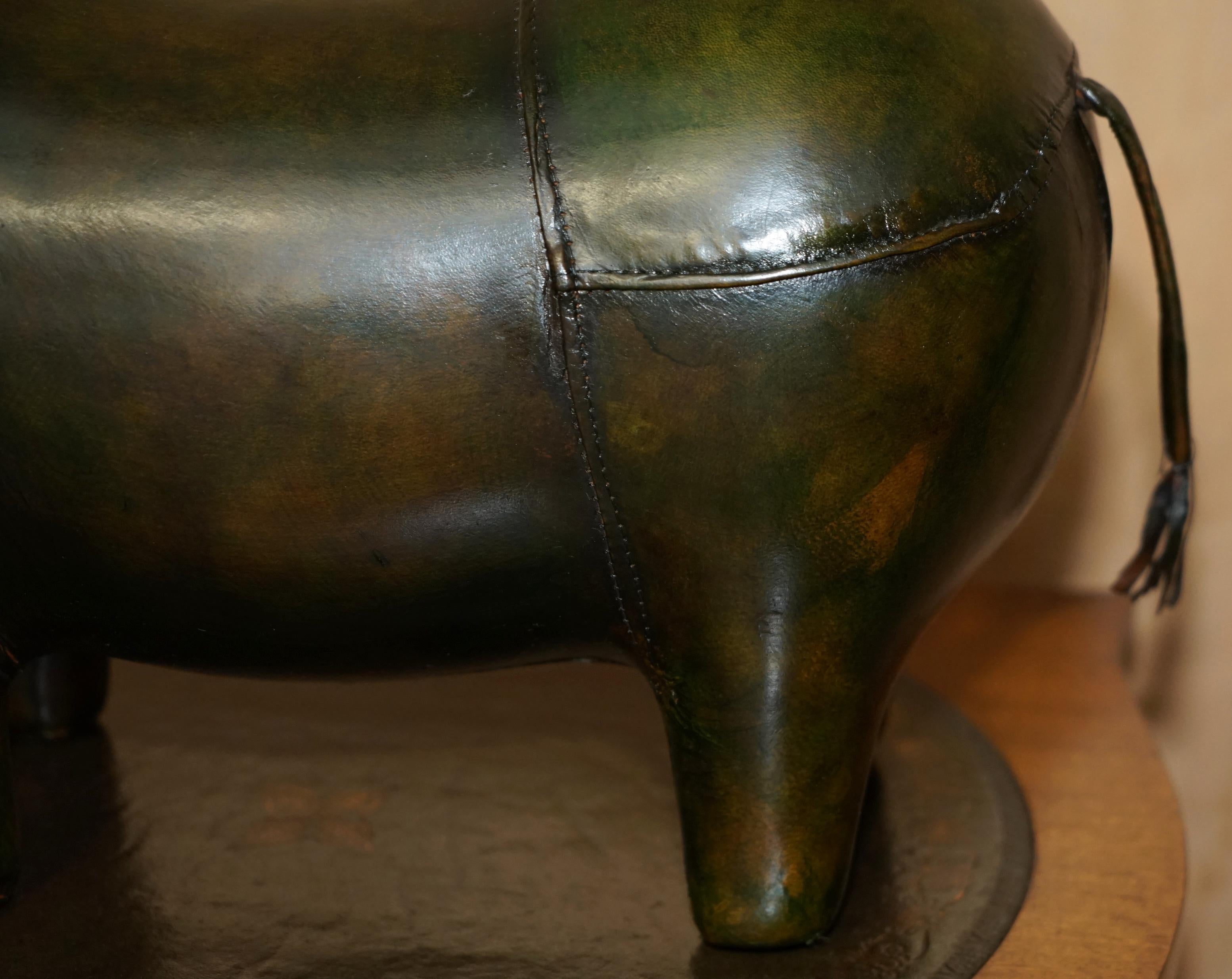 OLD STOCK LiBERTY LONDON STYLE OMERSA GREEN LEATHER FOOTSTOOL RHINOCEROS RHINO For Sale 5