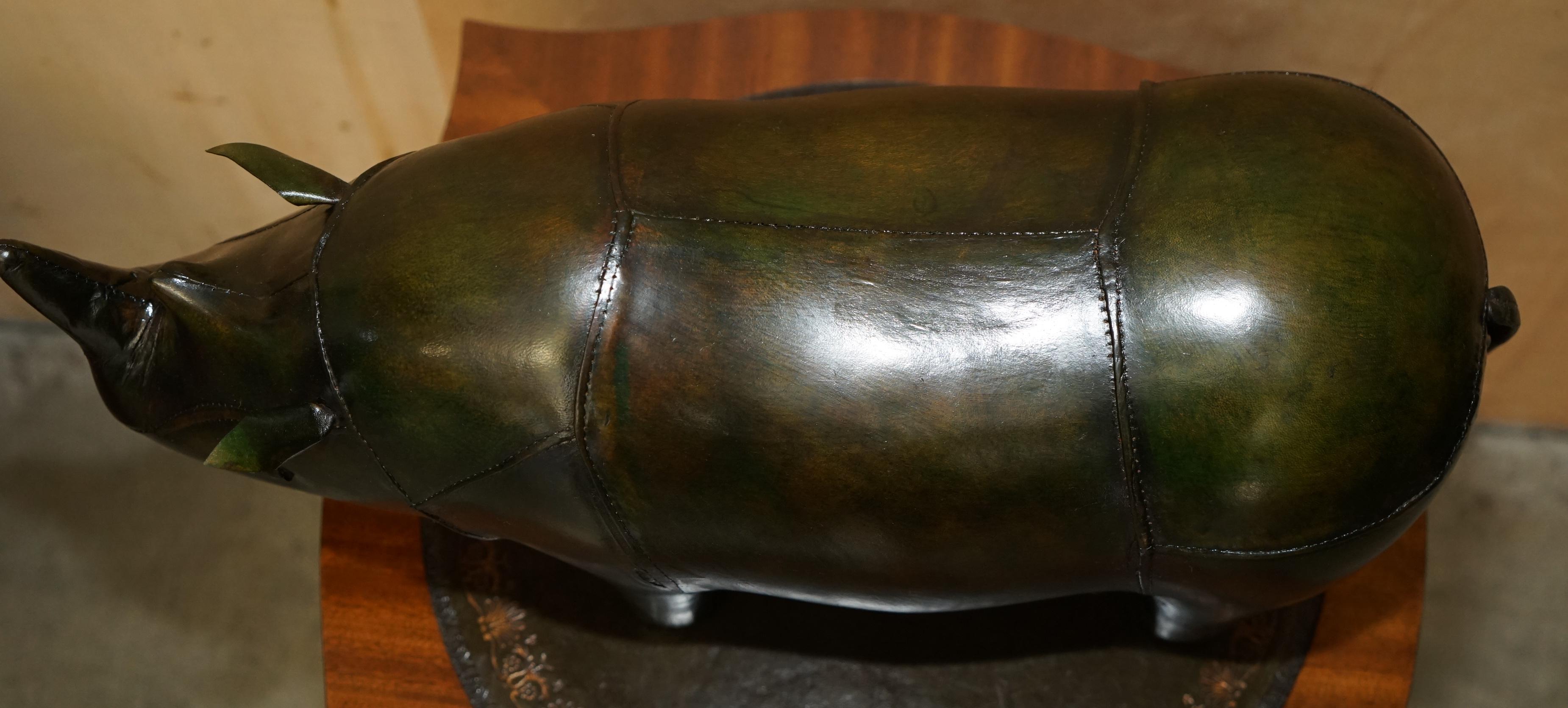 OLD STOCK LiBERTY LONDON STYLE OMERSA GREEN LEATHER FOOTSTOOL RHINOCEROS RHINO For Sale 6