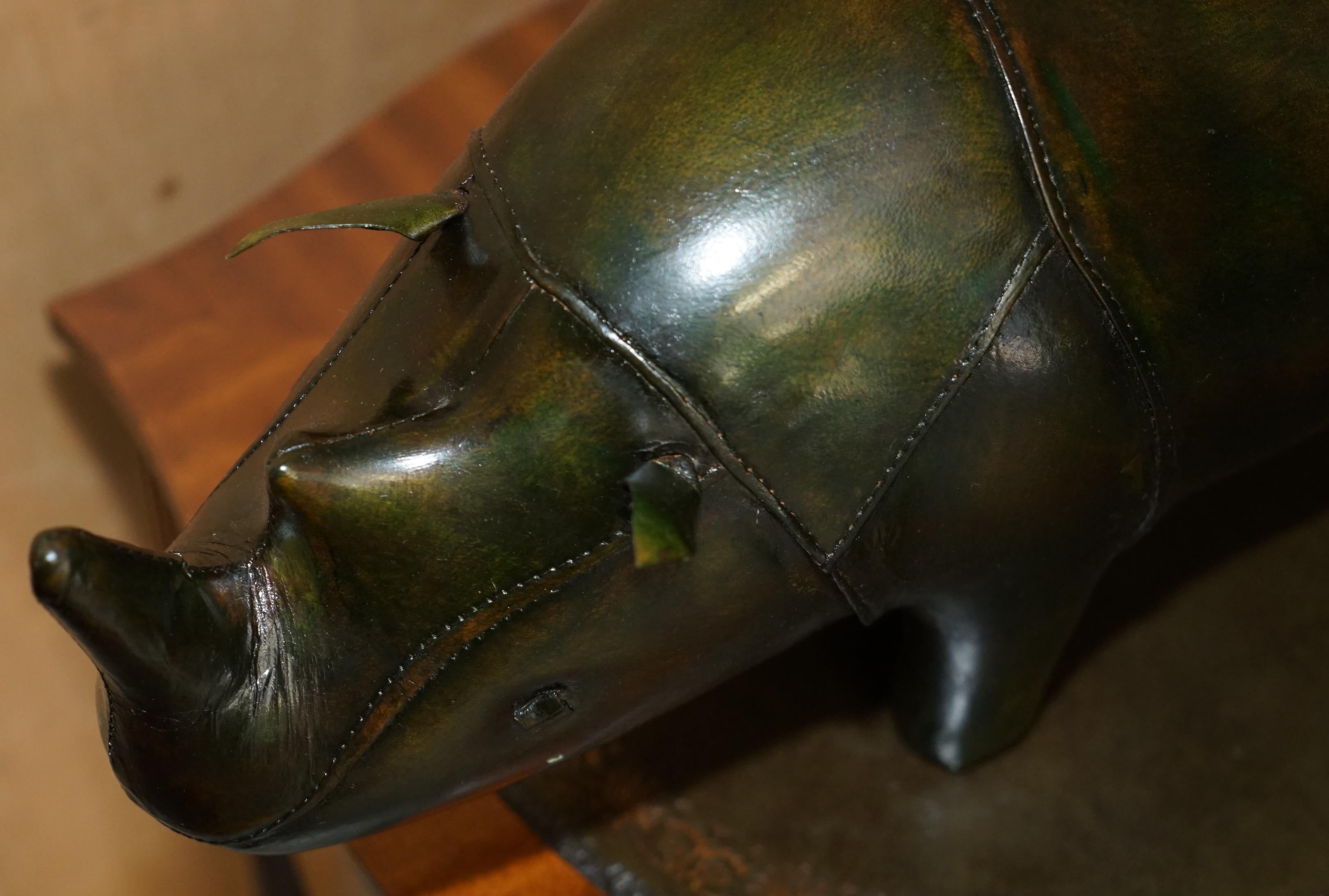 OLD STOCK LiBERTY LONDON STYLE OMERSA GREEN LEATHER FOOTSTOOL RHINOCEROS RHINO For Sale 7