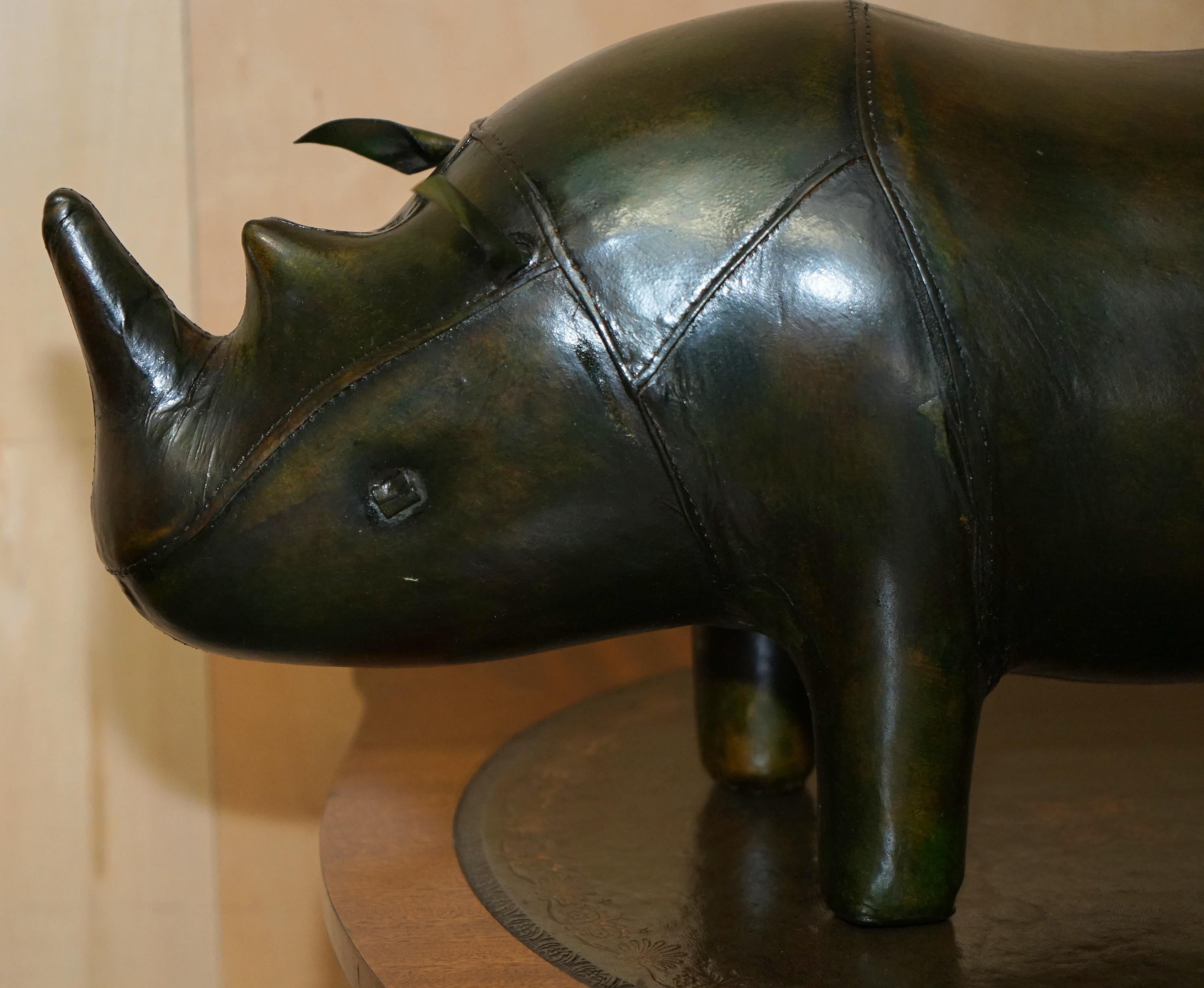 OLD STOCK LiBERTY LONDON STYLE OMERSA GREEN LEATHER FOOTSTOOL RHINOCEROS RHINO For Sale 8