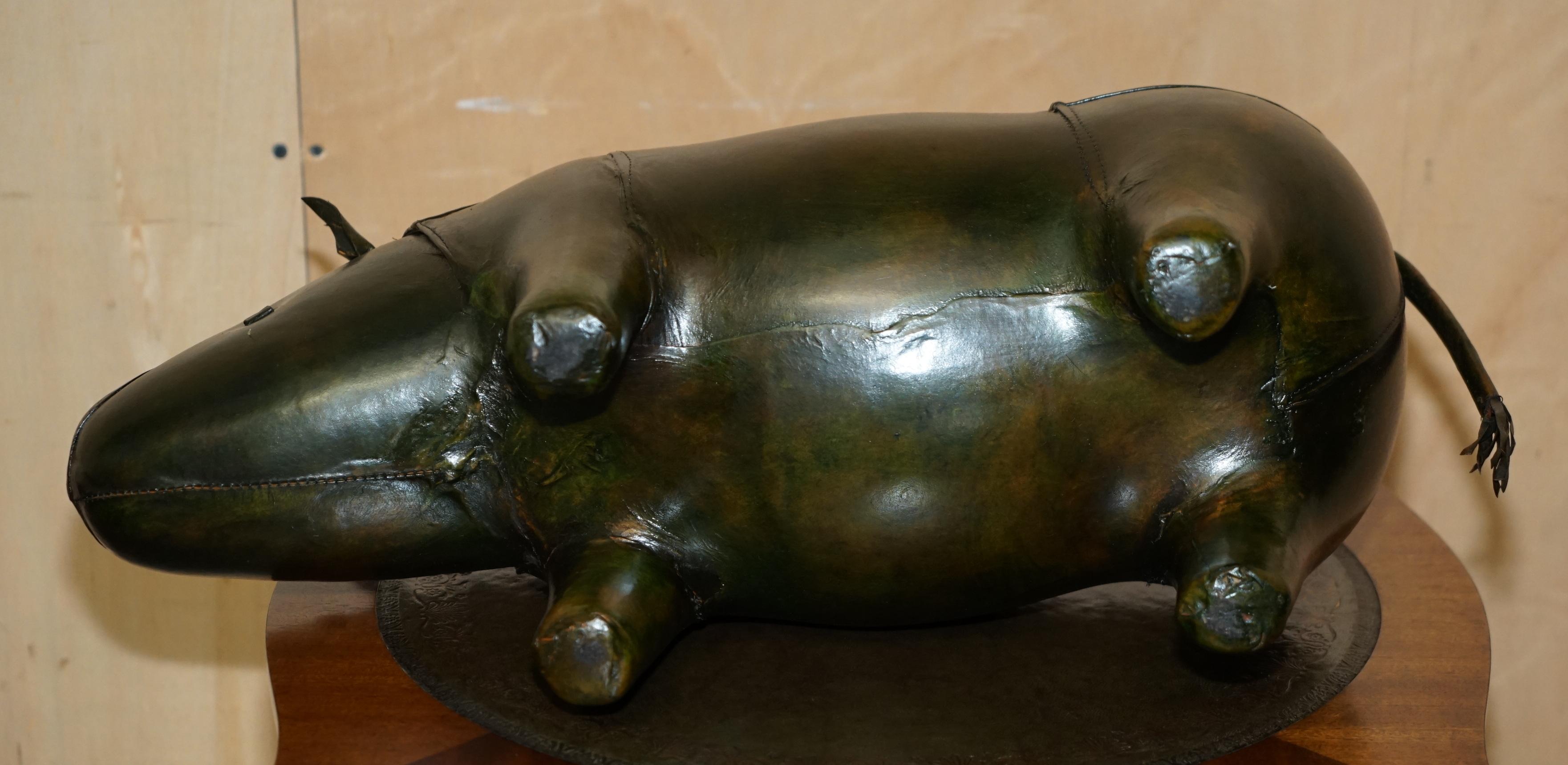 OLD STOCK LiBERTY LONDON STYLE OMERSA GREEN LEATHER FOOTSTOOL RHINOCEROS RHINO For Sale 9