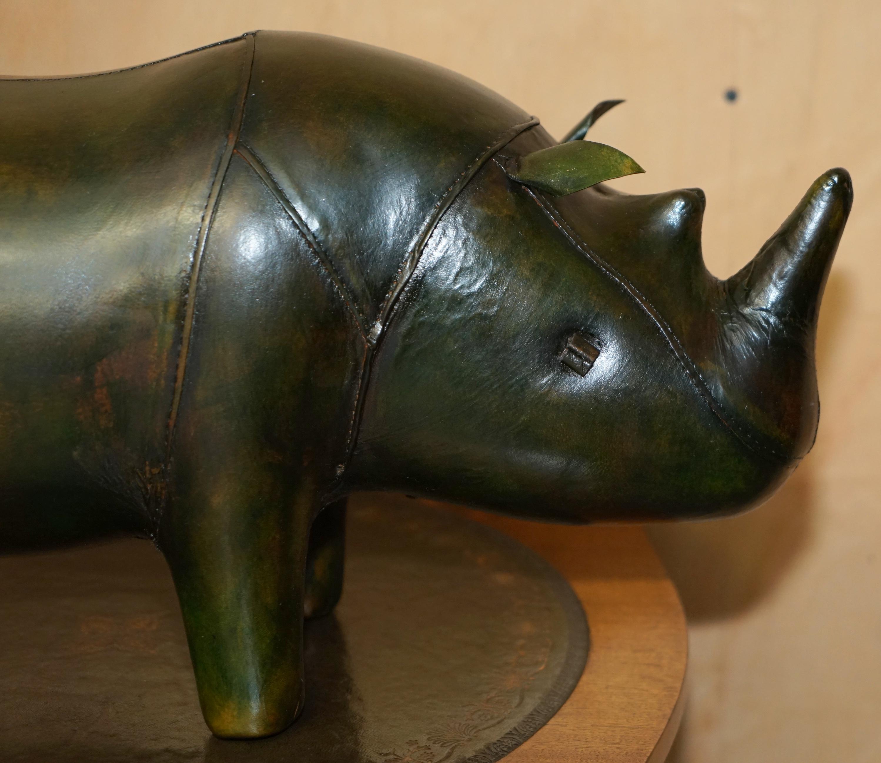 Mid-Century Modern OLD STOCK LiBERTY LONDON STYLE OMERSA GREEN LEATHER FOOTSTOOL RHINOCEROS RHINO For Sale