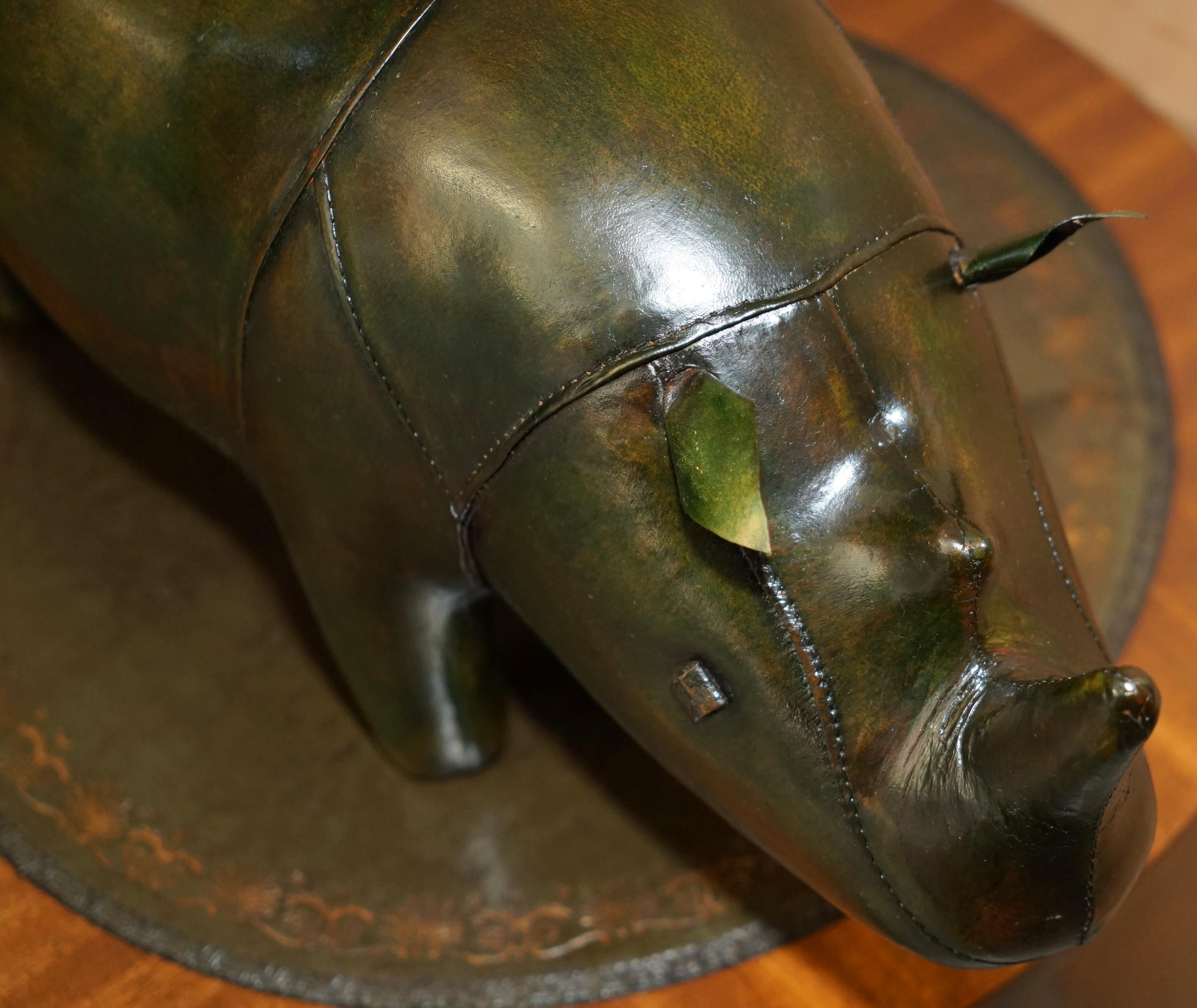 20th Century OLD STOCK LiBERTY LONDON STYLE OMERSA GREEN LEATHER FOOTSTOOL RHINOCEROS RHINO For Sale