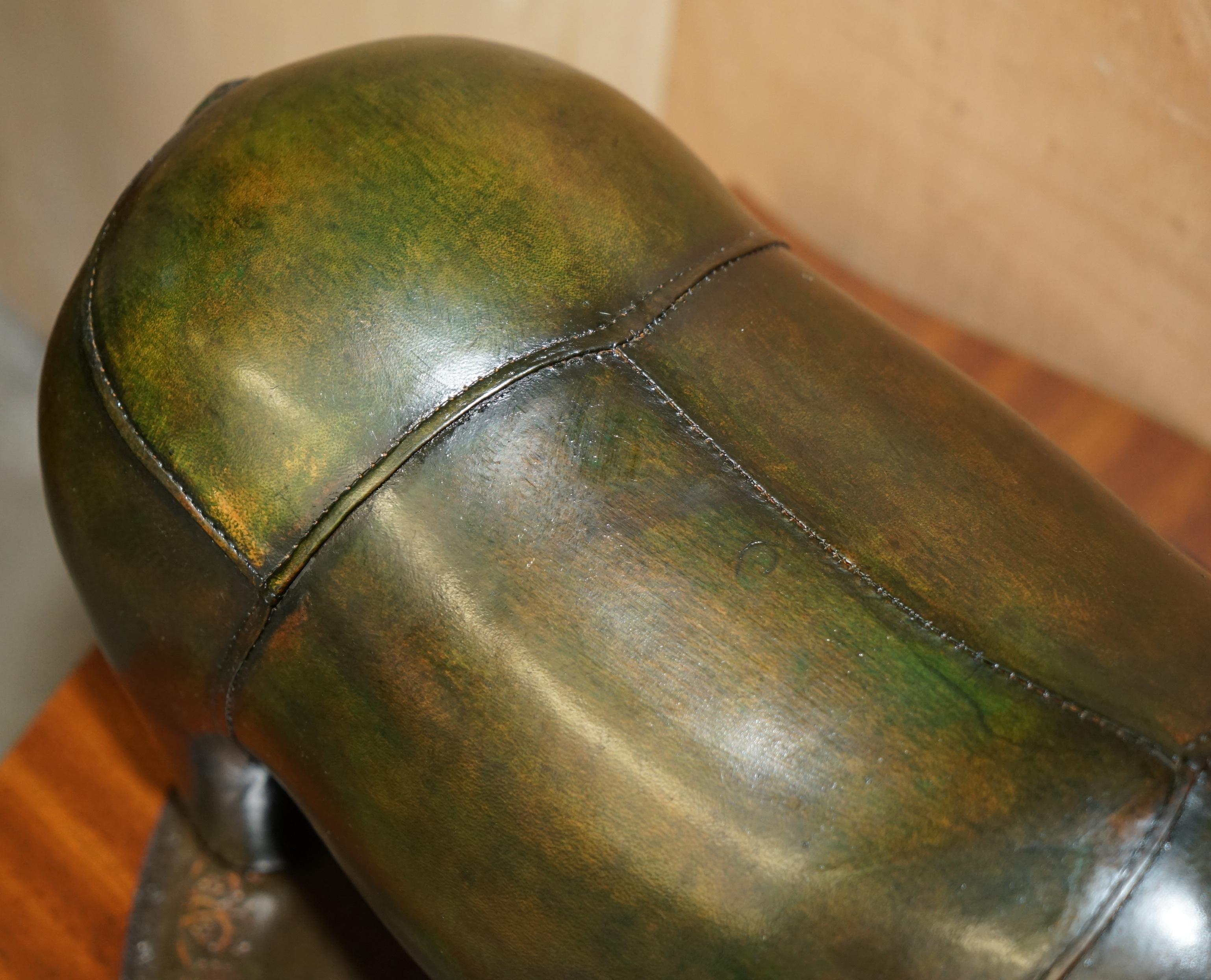 Leather OLD STOCK LiBERTY LONDON STYLE OMERSA GREEN LEATHER FOOTSTOOL RHINOCEROS RHINO For Sale