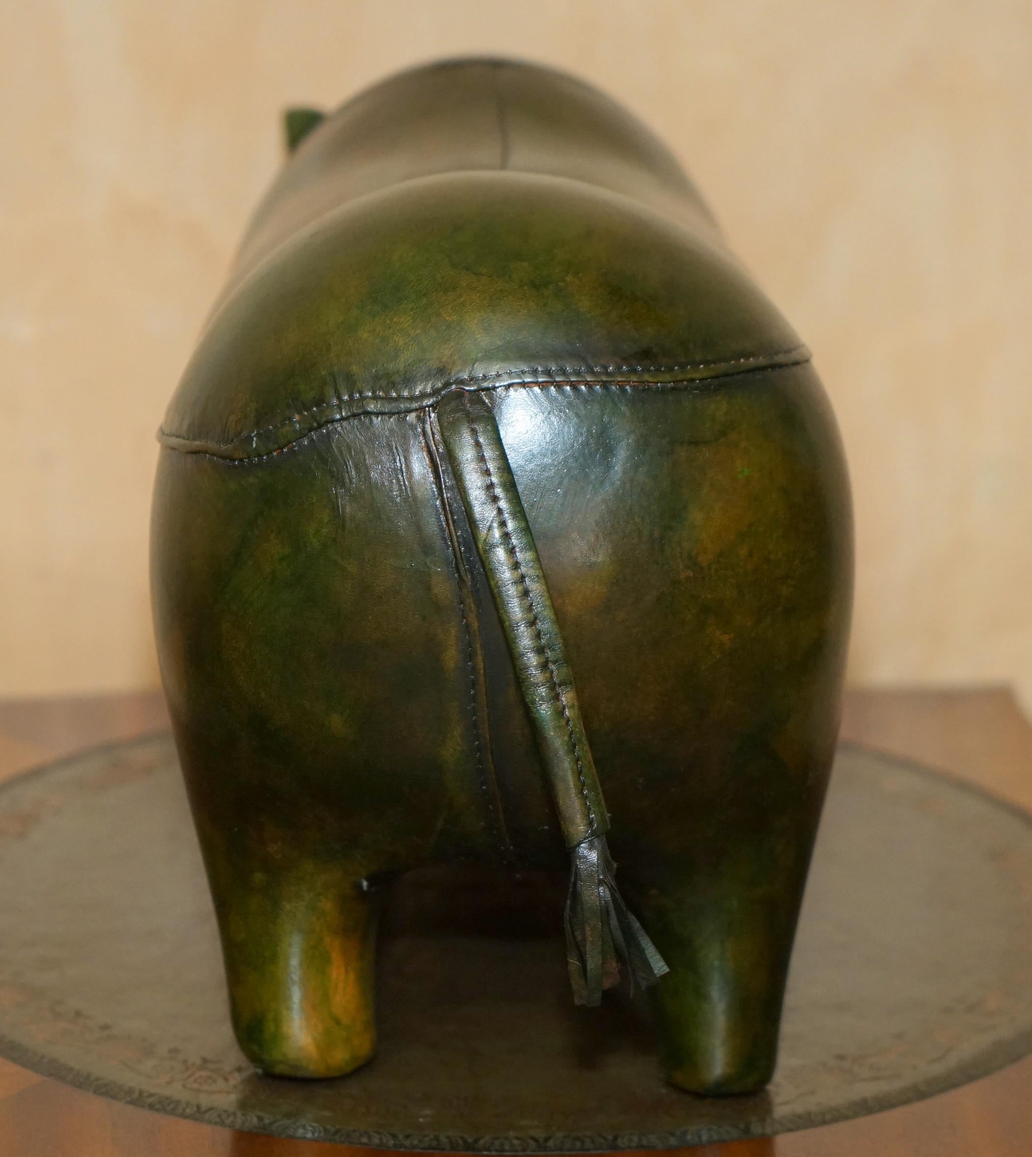 OLD STOCK LiBERTY LONDON STYLE OMERSA GREEN LEATHER FOOTSTOOL RHINOCEROS RHINO For Sale 1