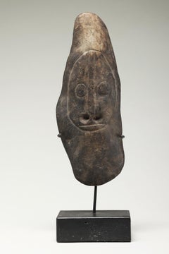 Old Stone Axe With Carved Face, Pierced Nose, Papua New Guinea on custom Base