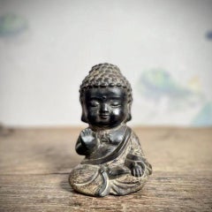 Old Stone Carving Young Sitting Sakyamuni Buddha Statue