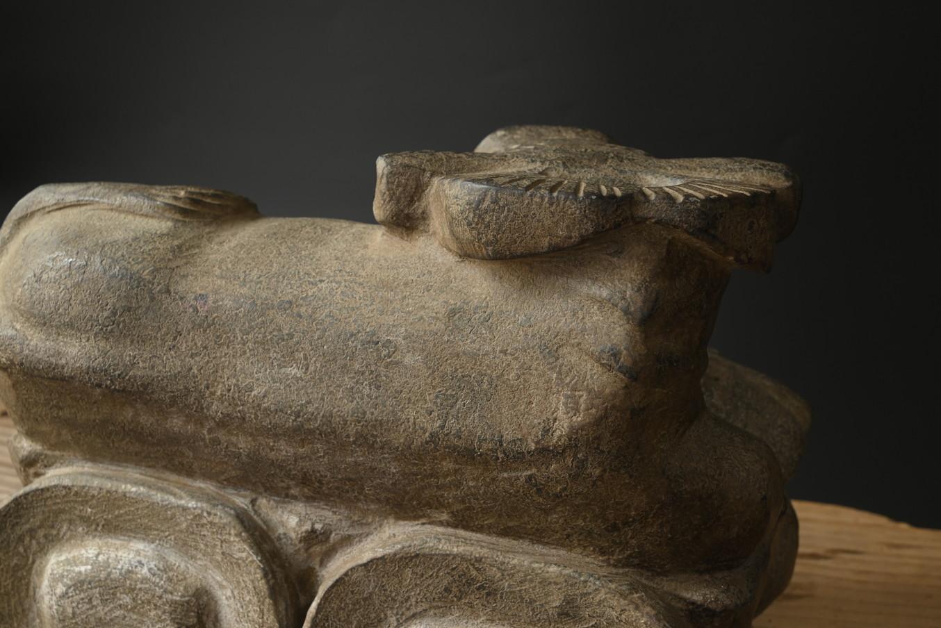 19th Century Old stone cow figurine from Korea or Japan/Before the 19th century/Deified cow For Sale