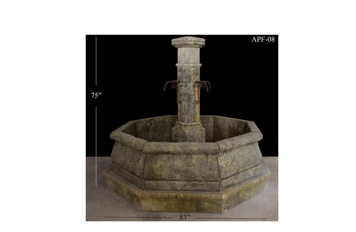 This old French Limestone fountain was hand carved in the mid 17th century and installed in a French countryside home. The piece has been well preserved throughout the years and was recently reclaimed by our team. The natural stone aging process