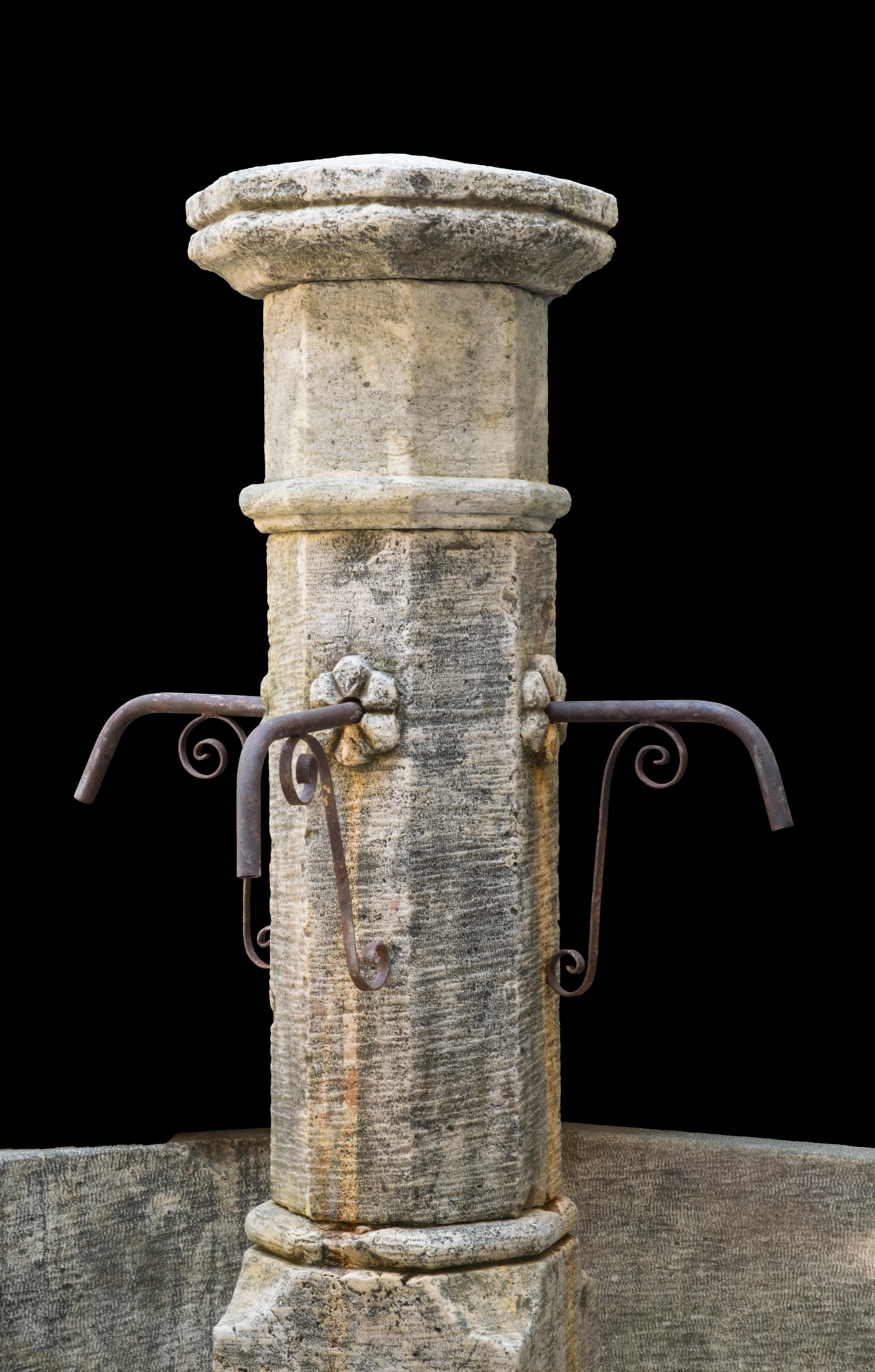 French Old Stone Fountain - Limestone Pool Fountain - Antique Garden Fountain - octagon For Sale