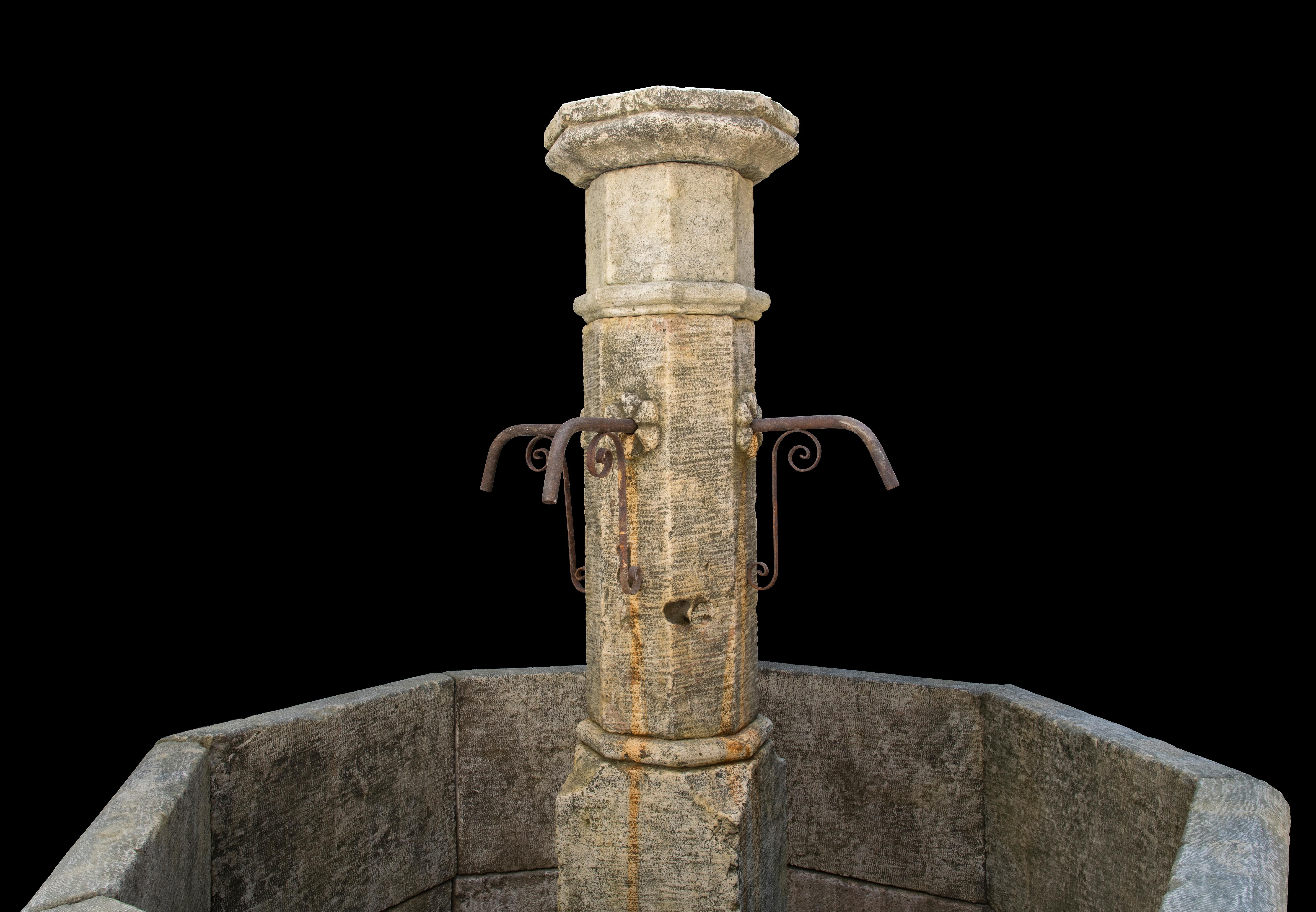 Hand-Carved Old Stone Fountain - Limestone Pool Fountain - Antique Garden Fountain - octagon For Sale