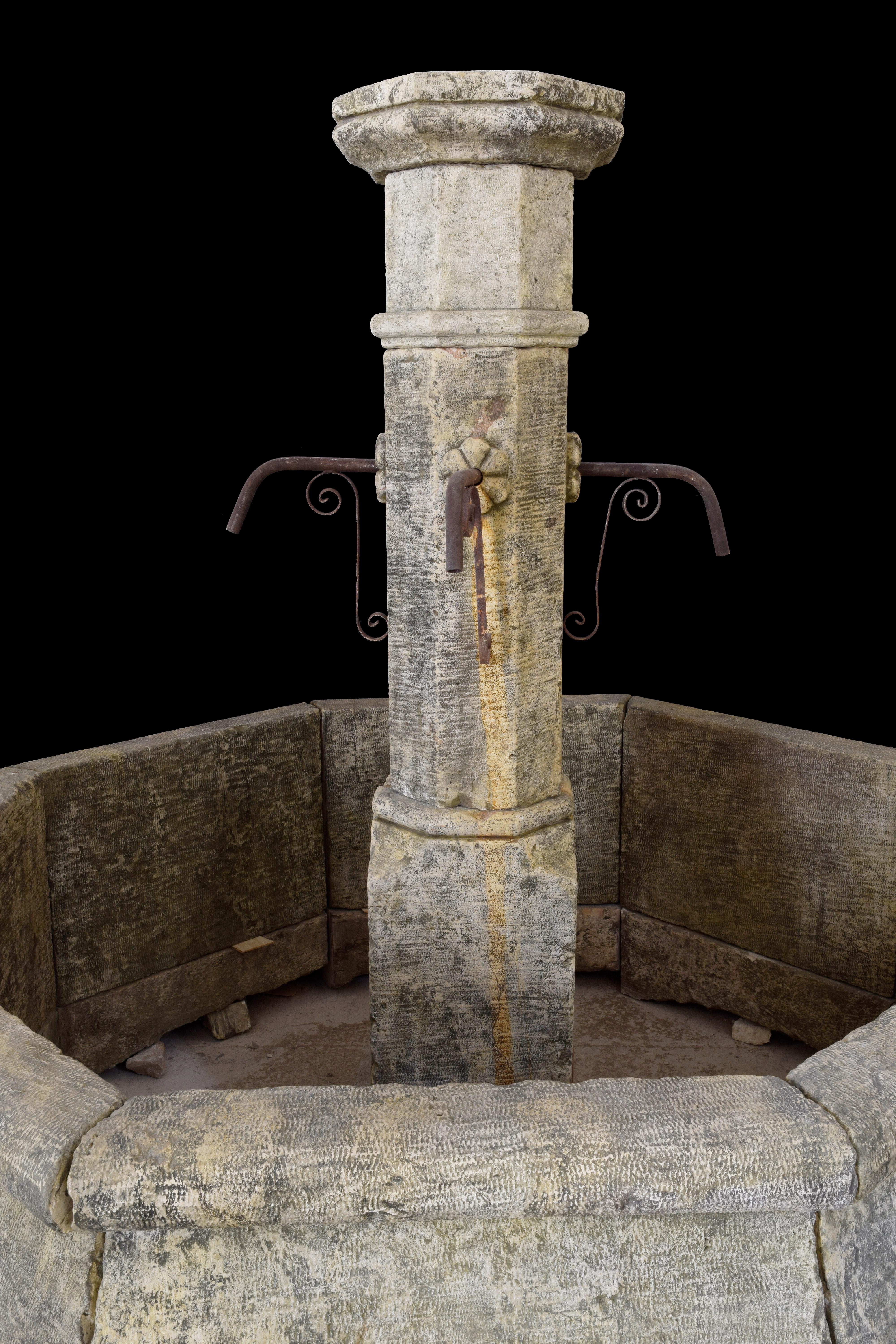 17th Century Old Stone Fountain - Limestone Pool Fountain - Antique Garden Fountain - octagon For Sale
