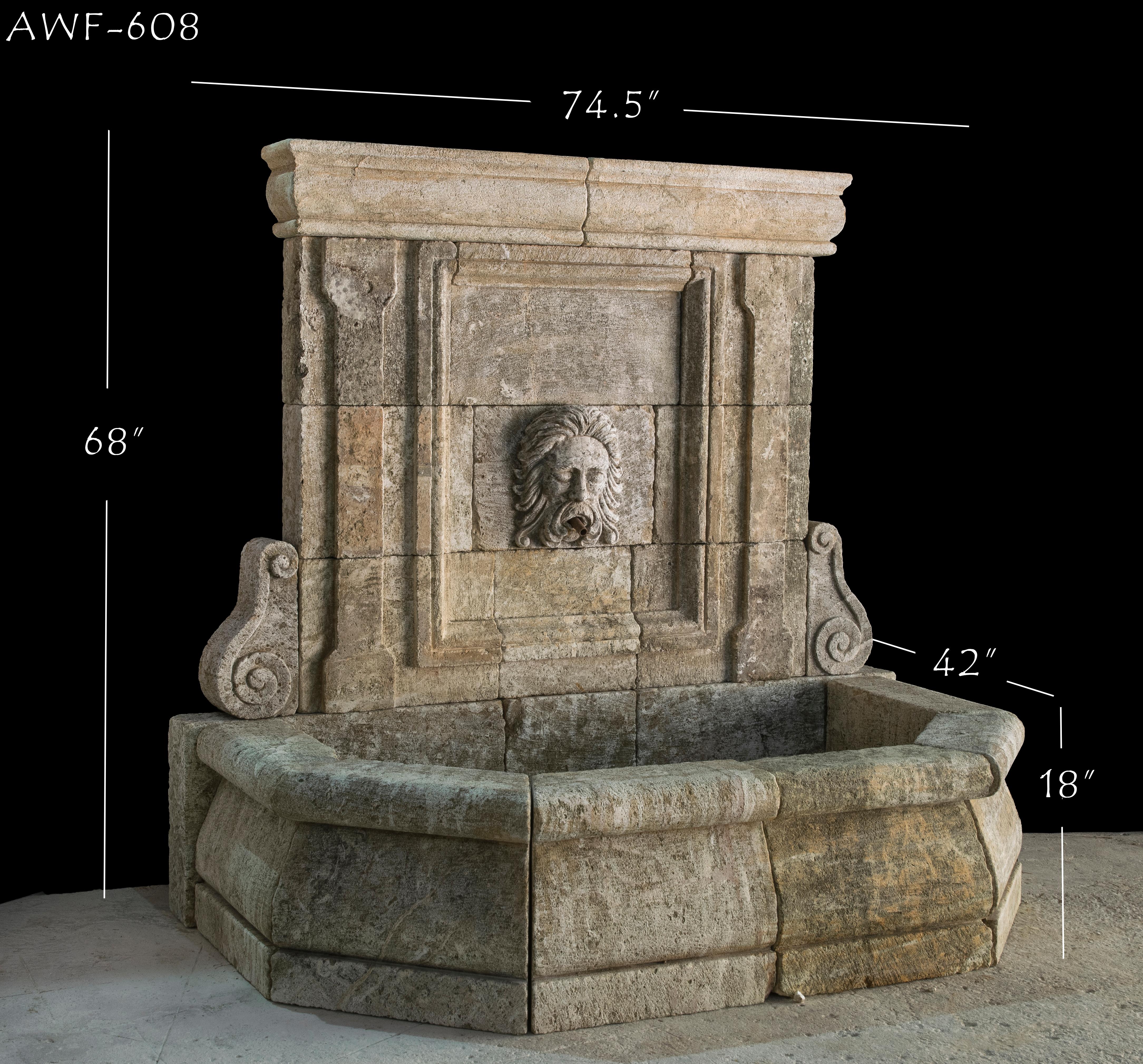 Rustic Old Stone Fountain - Limestone Wall Fountain - Antique Garden Fountain