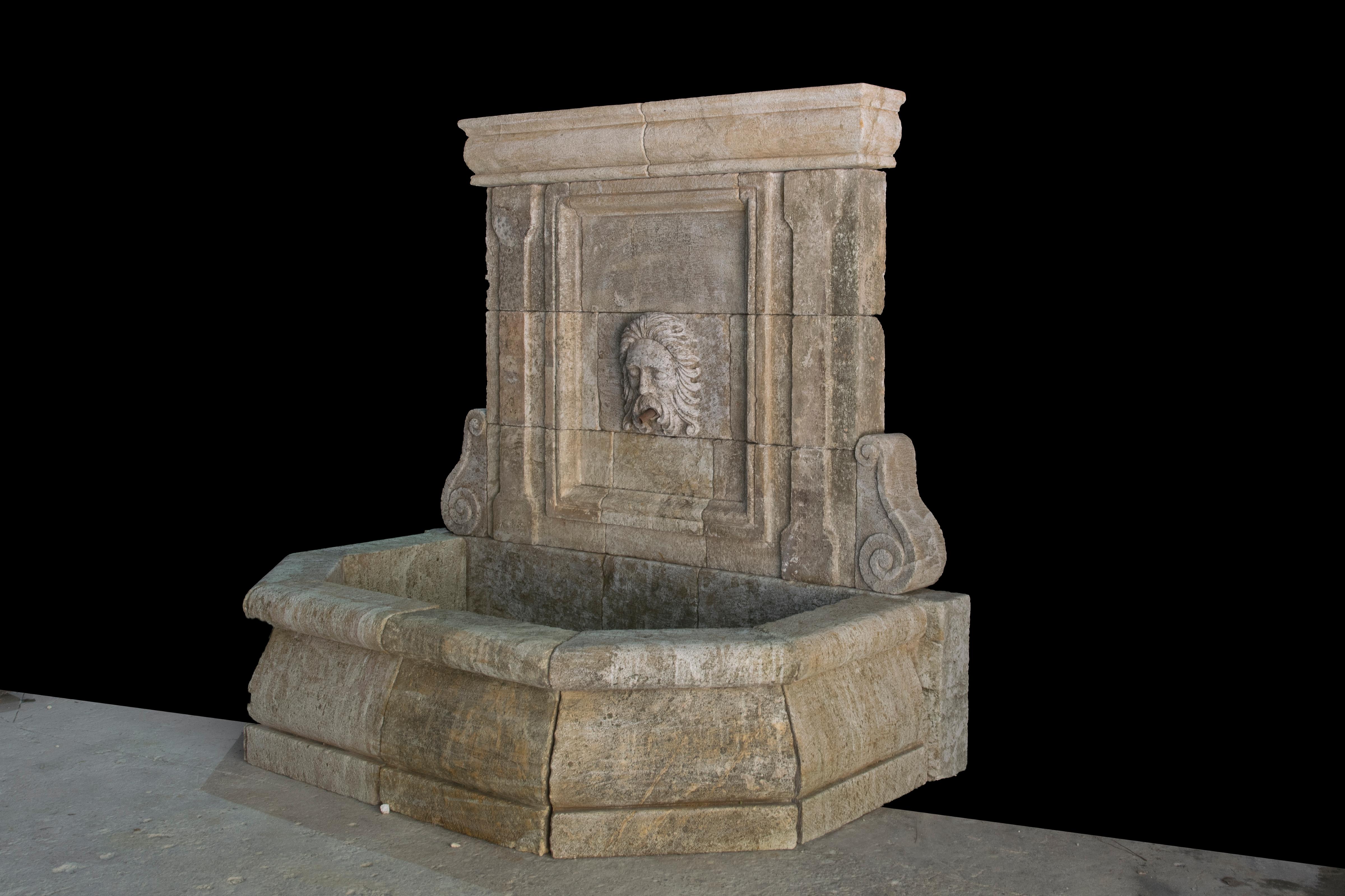 French Old Stone Fountain - Limestone Wall Fountain - Antique Garden Fountain