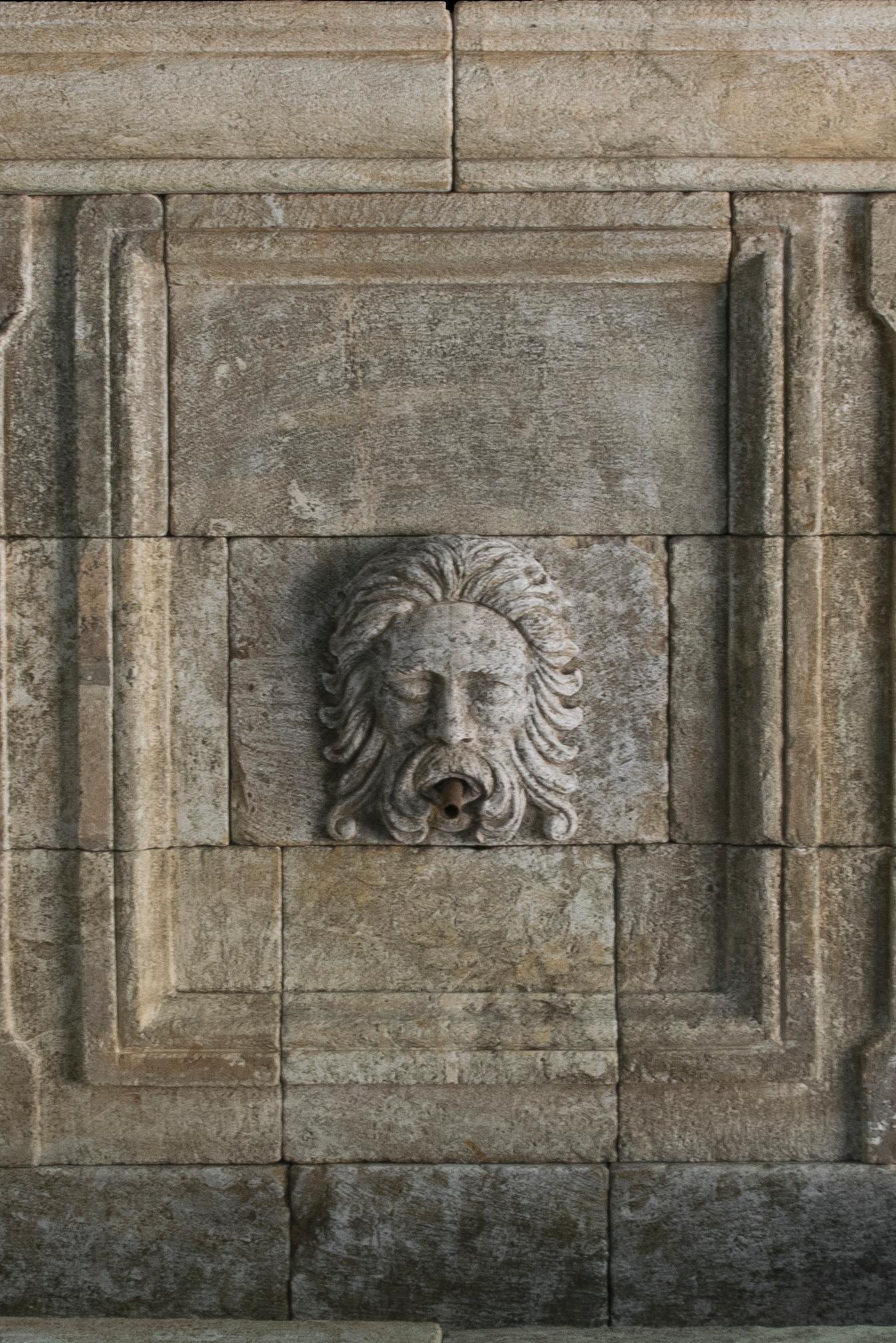 Hand-Carved Old Stone Fountain - Limestone Wall Fountain - Antique Garden Fountain