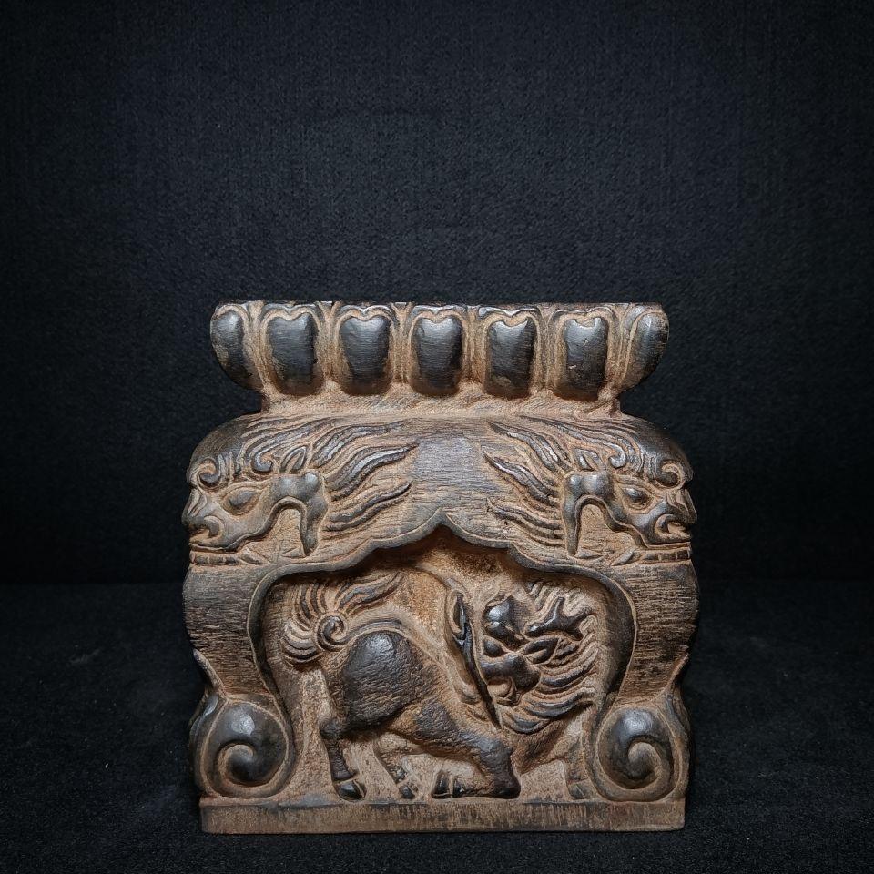 This Chinese Vintage Stone Pier Sculpture is a truly unique and special collectible piece, also good for Garden Decoration . Blue stone hand carving, excellent craftsmanship, animal head lotus stone pier, stone drum flower edge Chinese style