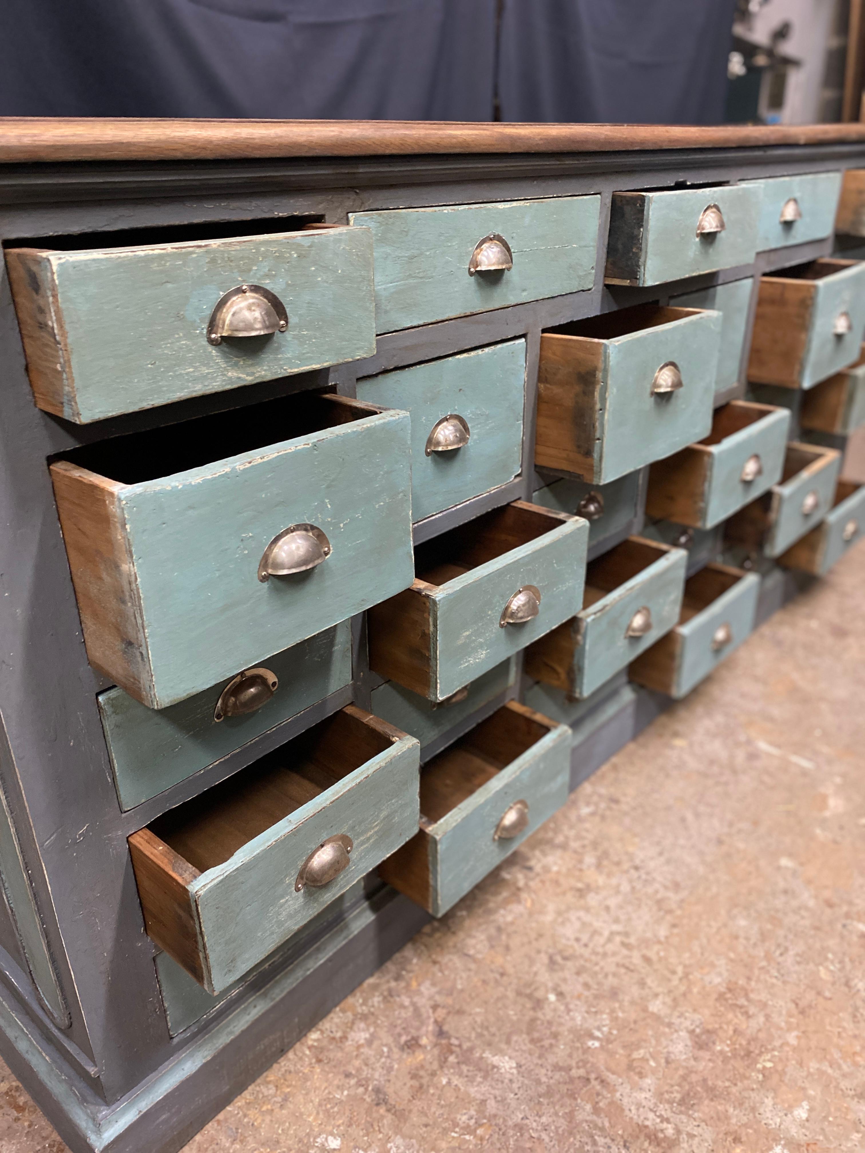 old store counter with 29 drawers dating from the end of the 19th century very b For Sale 11