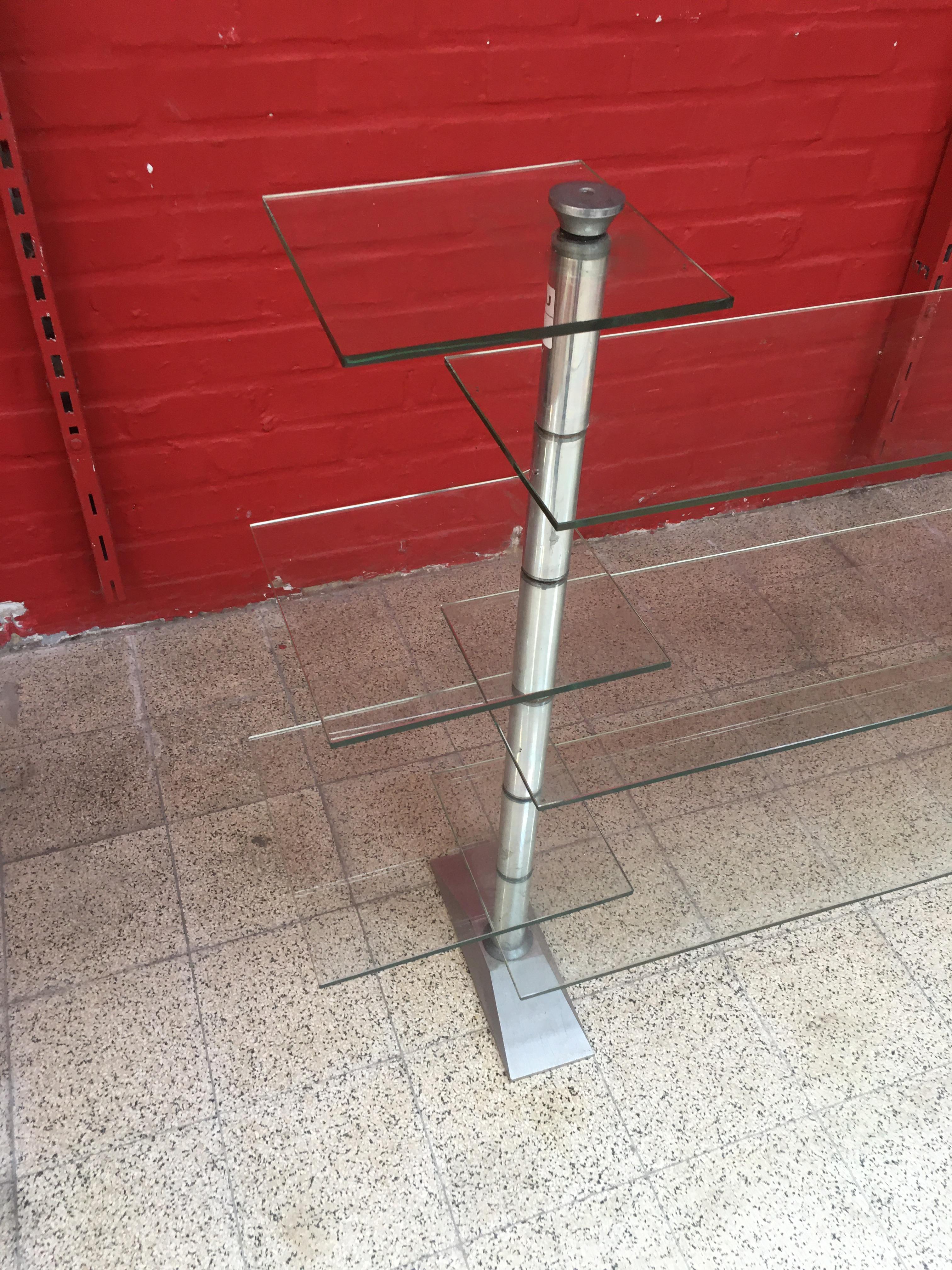Old Store Shelf, Art Deco Period, Steel and Safety Glass, circa 1930 For Sale 6