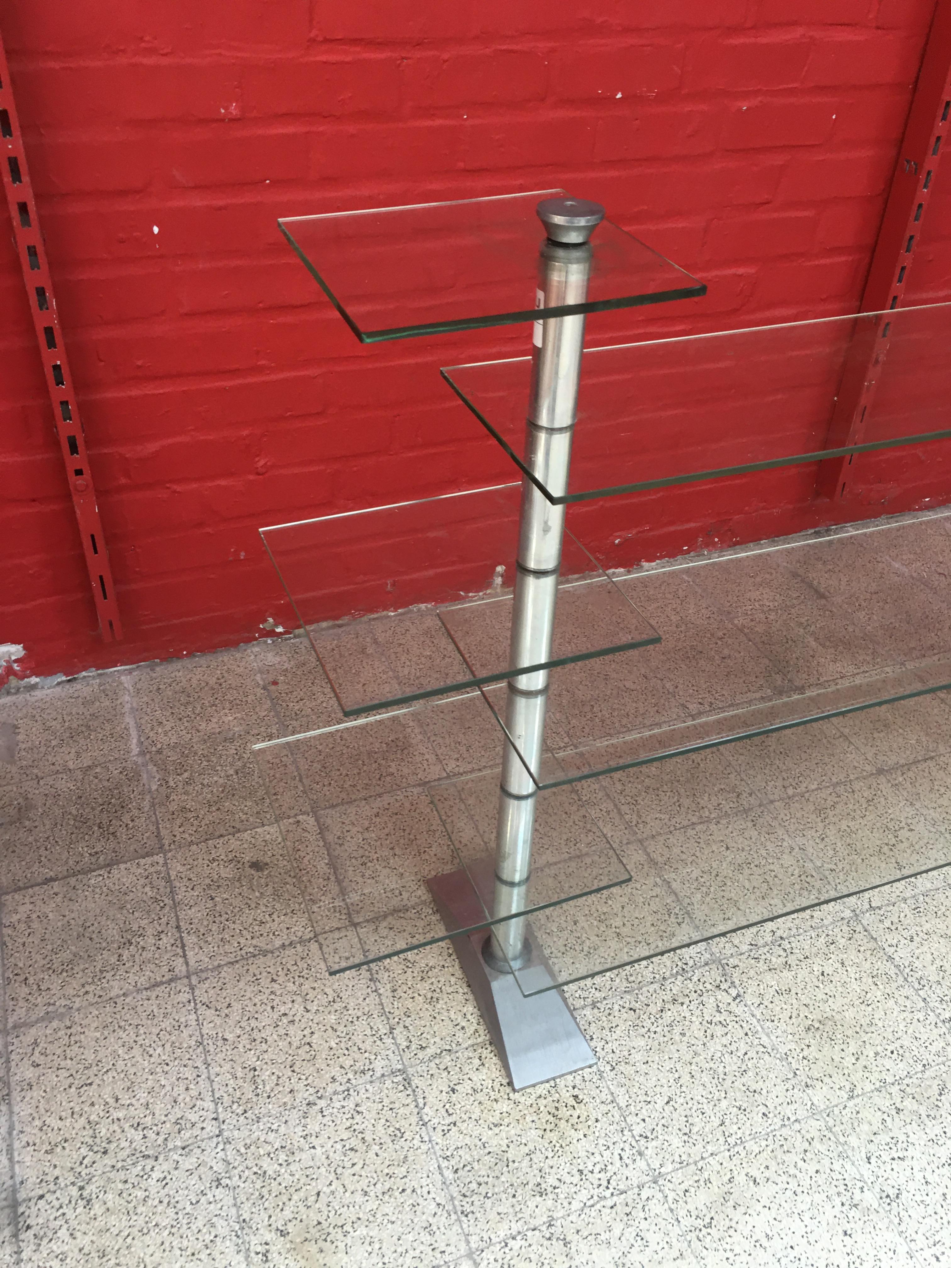 Old Store Shelf, Art Deco Period, Steel and Safety Glass, circa 1930 In Good Condition For Sale In Saint-Ouen, FR
