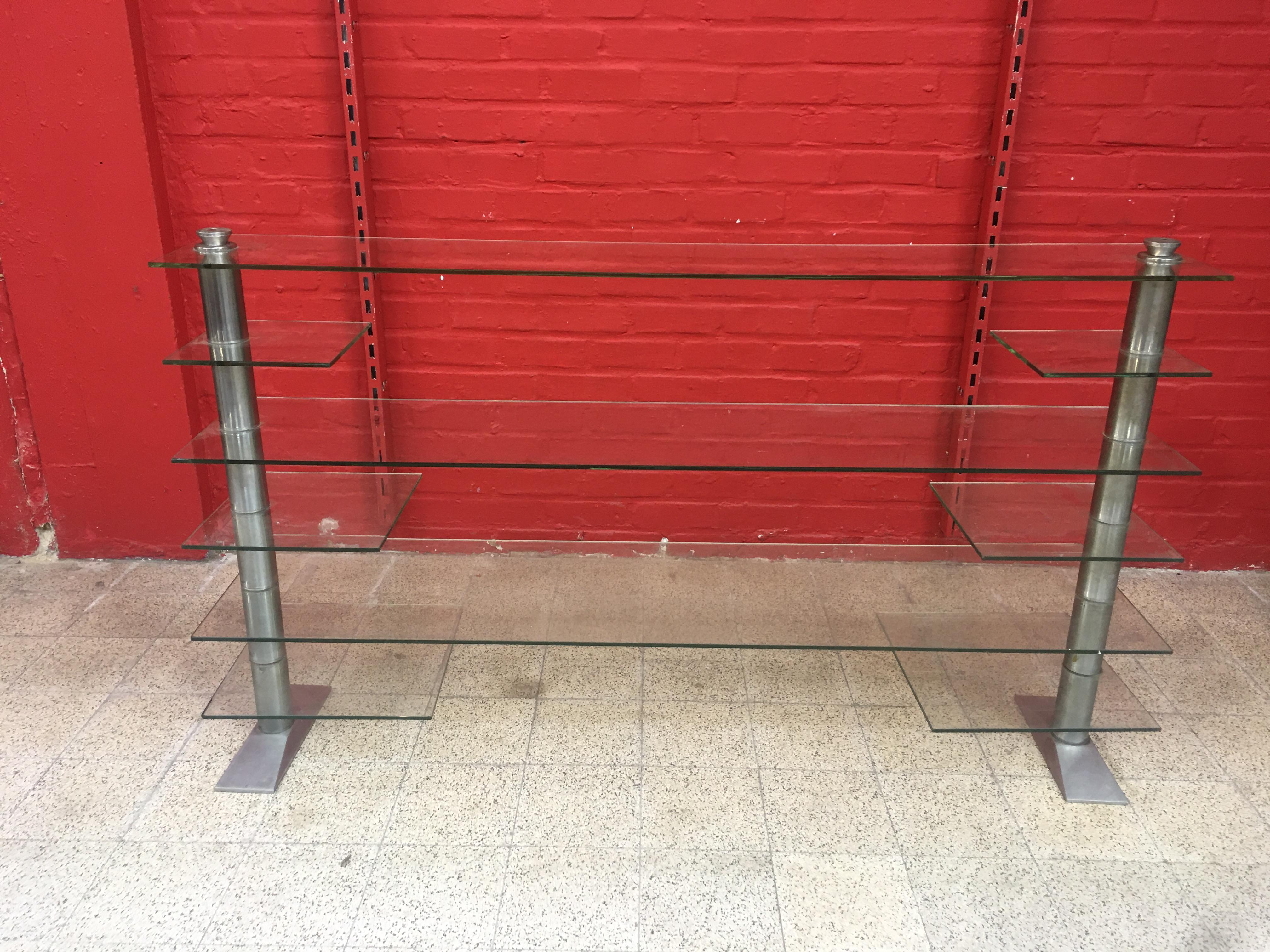 Old Store Shelf, Art Deco Period, Steel and Safety Glass, circa 1930 For Sale 2