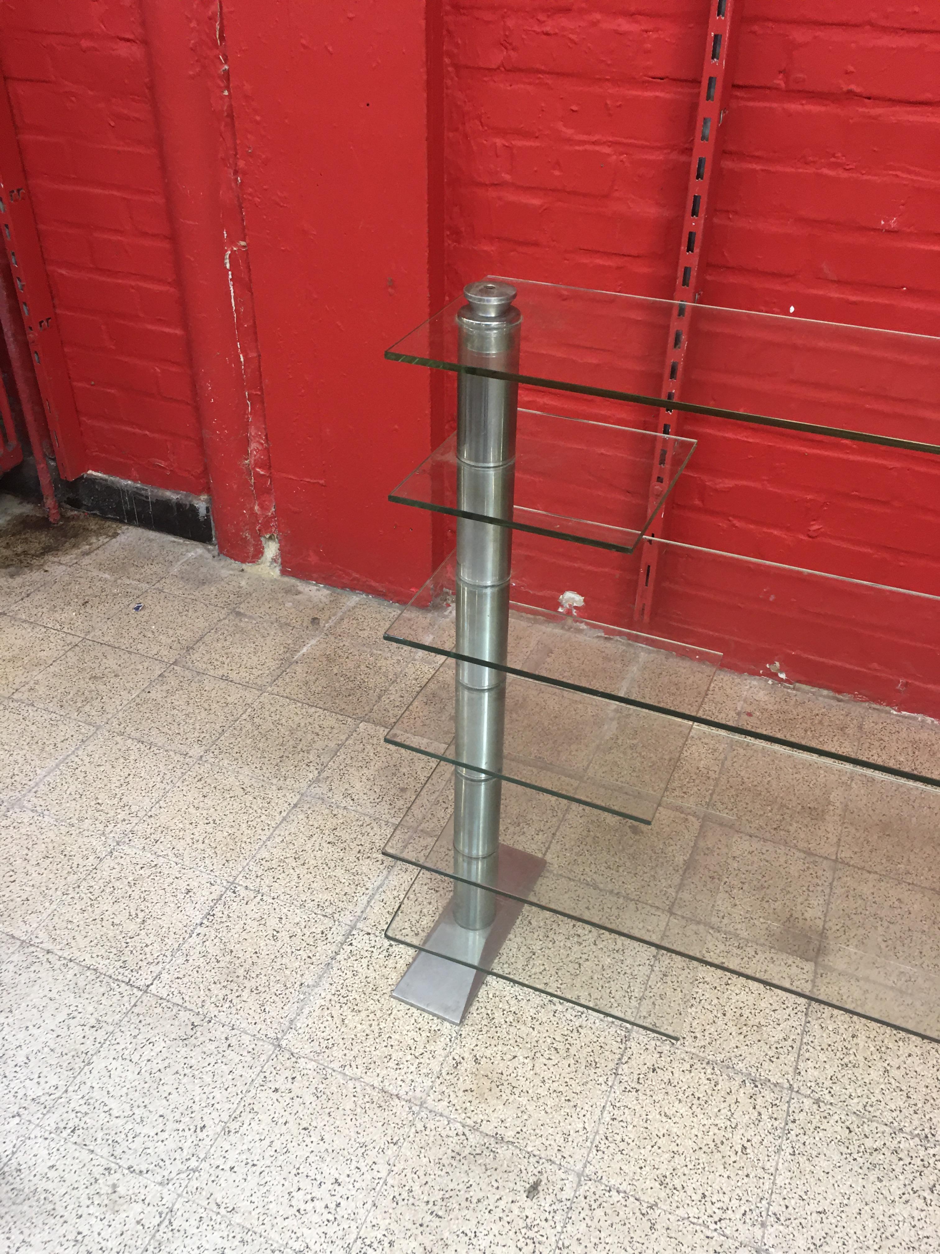 Old Store Shelf, Art Deco Period, Steel and Safety Glass, circa 1930 For Sale 3