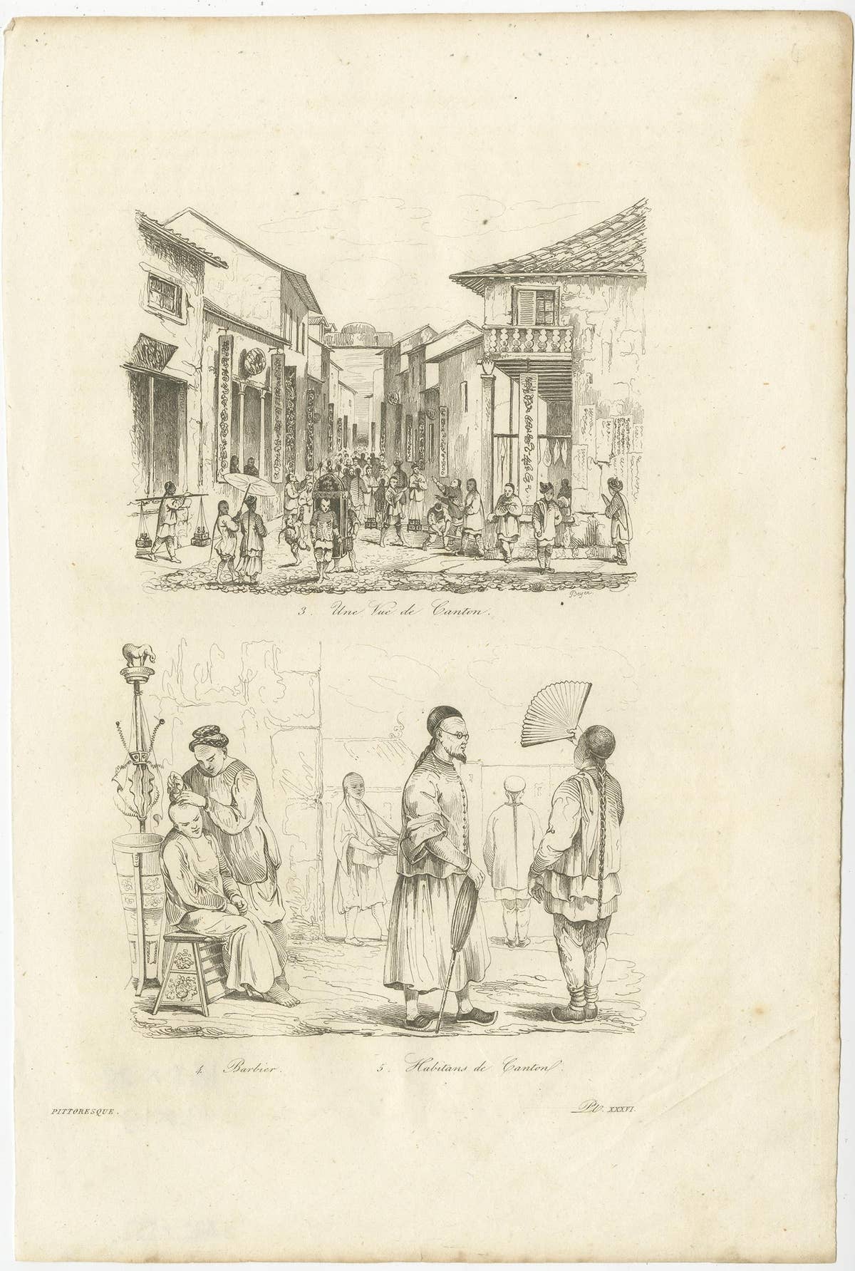 Old Street View in Guangzhou 'Canton' and Inhabitants of Guangzhou, China, 1834
