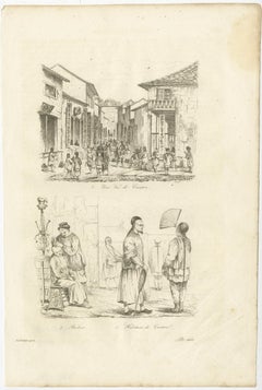 Vue de la vieille rue de Guangzhou « Canton » et des habitants de Guangzhou, Chine, 1834