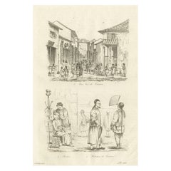 Alte Straßenansicht in Guangzhou „Kanton“ und die Bewohner von Guangzhou, China, 1834
