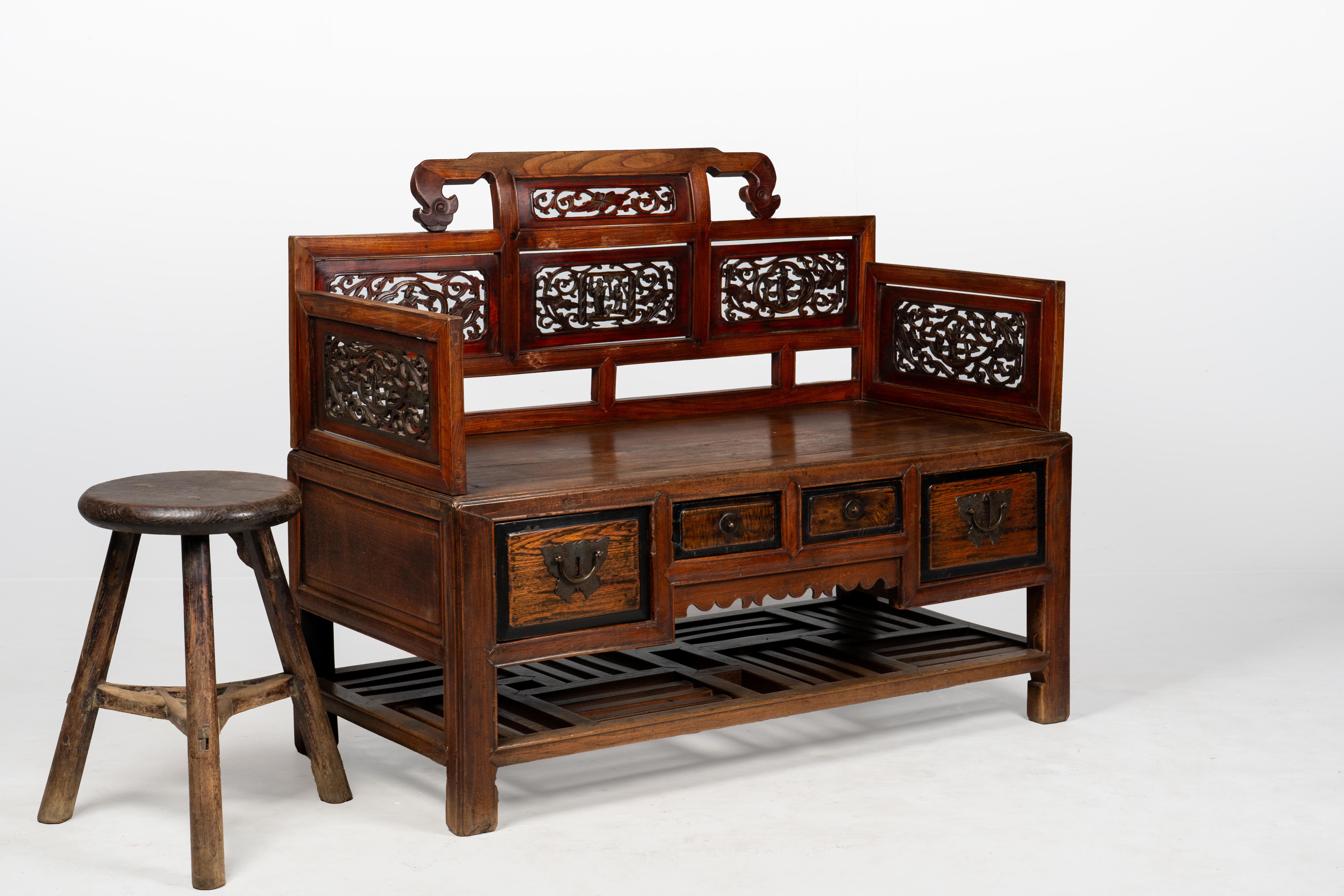 Old Style Bench with Drawers 4