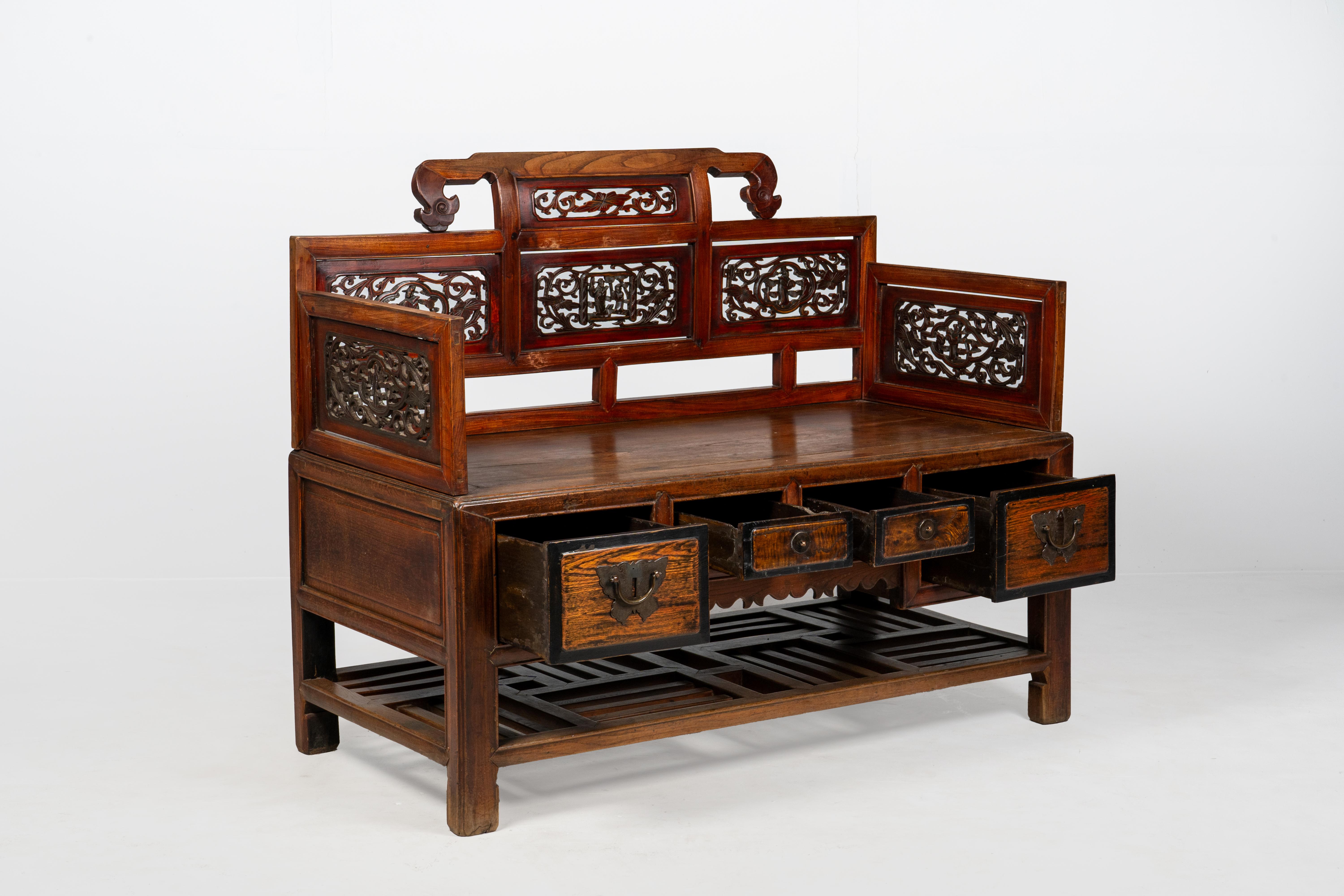 20th Century Old Style Bench with Drawers