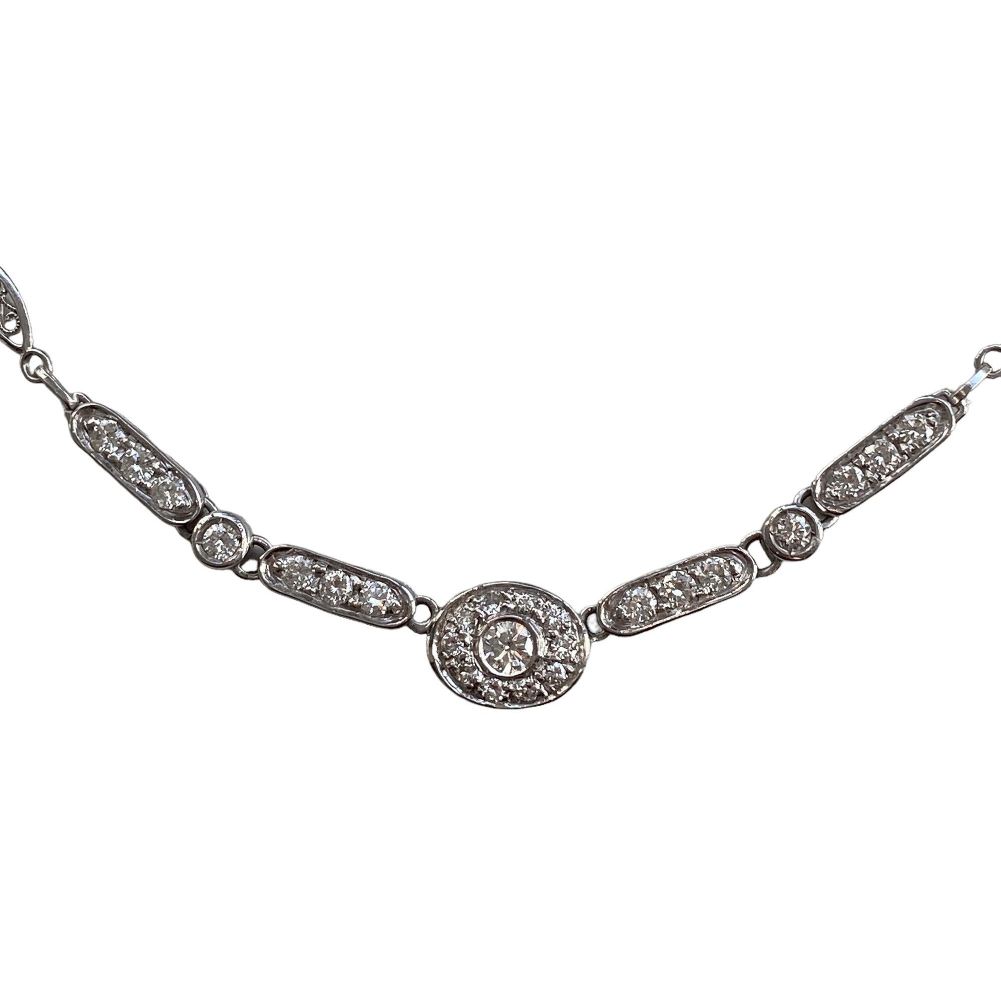Retro Old Style Necklace with Natural White Diamonds, 18kt White Gold, Made in Italy For Sale