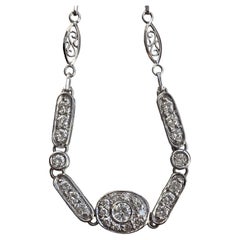 Vintage Old Style Necklace with Natural White Diamonds, 18kt White Gold, Made in Italy