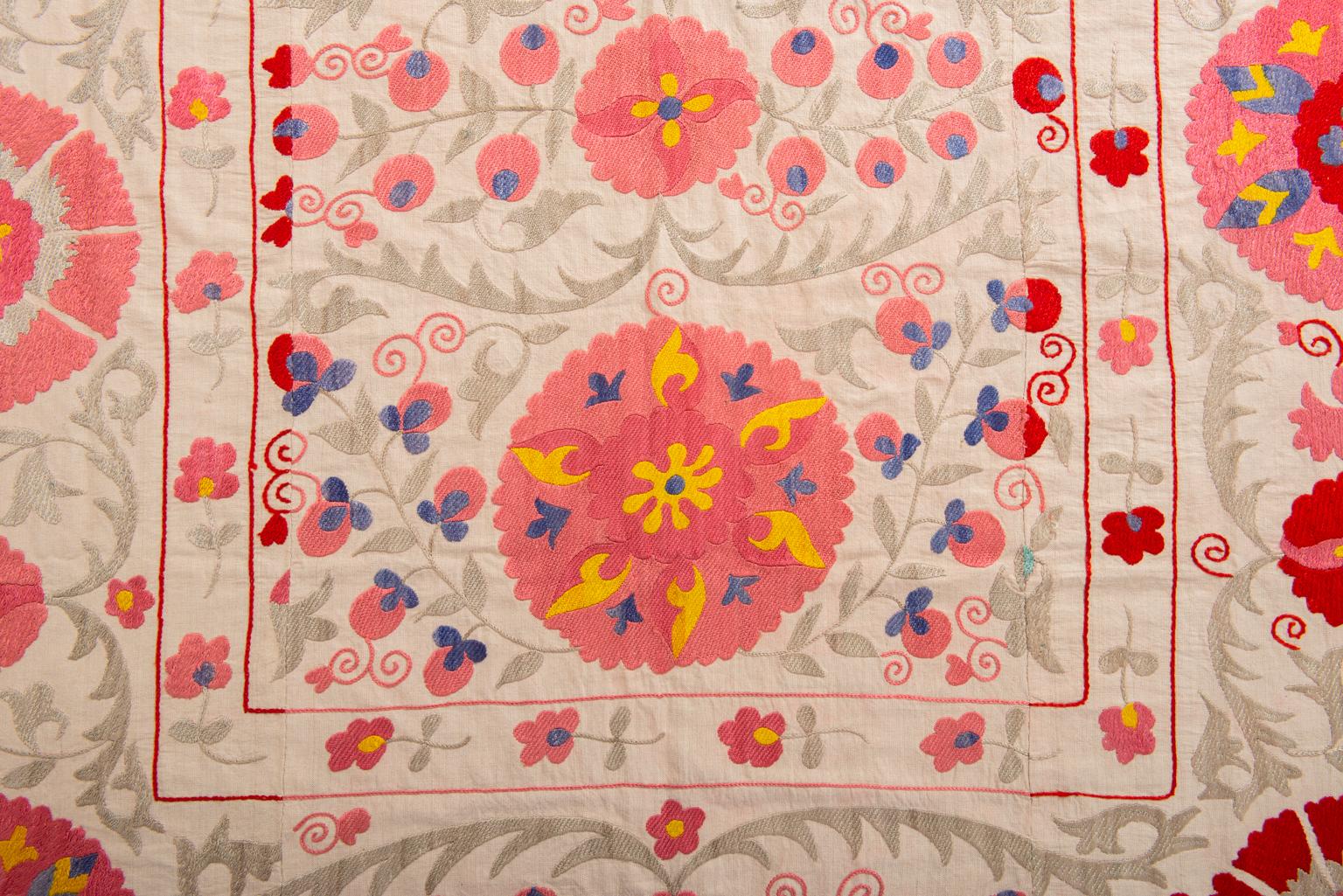 20th Century Old Susani Uzbekistan Silk Embroidered Tapestry