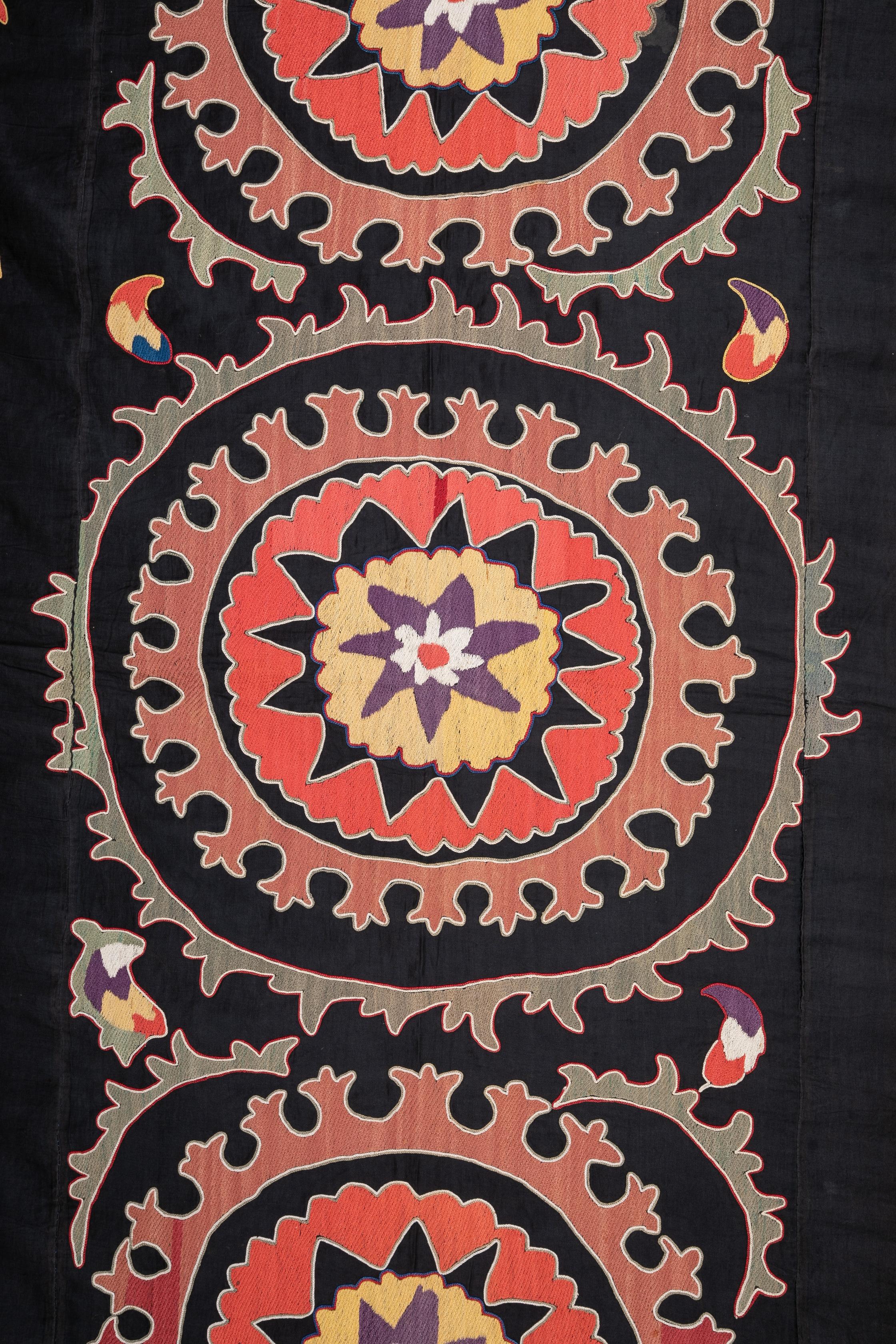 Embroidered Old Suzani from Uzbekistan Central Asia, Silk on Cotton, 1930s For Sale