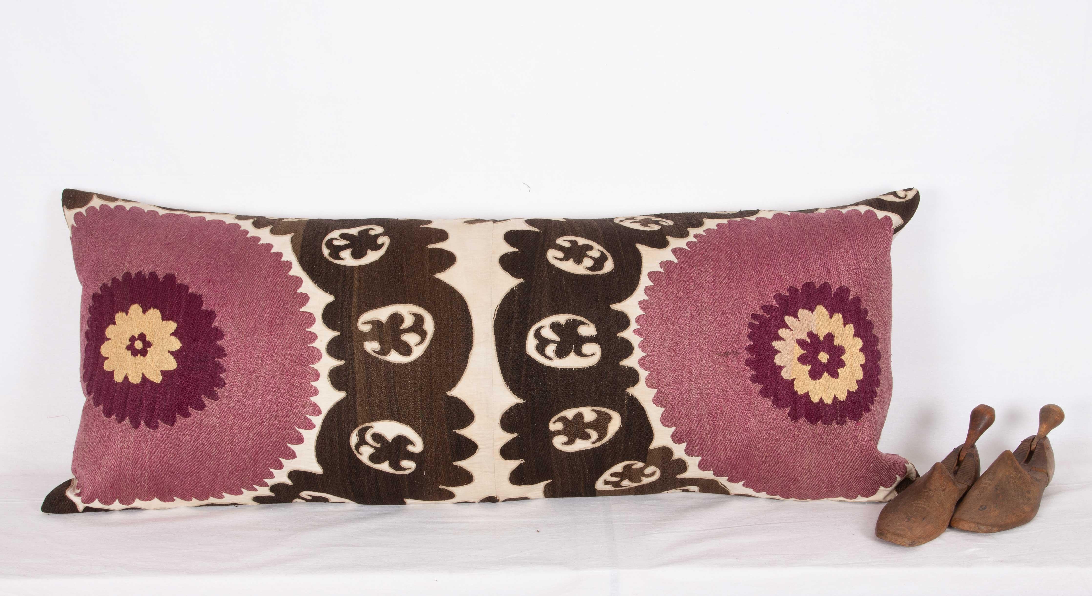 Old Suzani Lumbar Pillow Made from an Early 20th Century Samarkand Suzani In Good Condition In Istanbul, TR