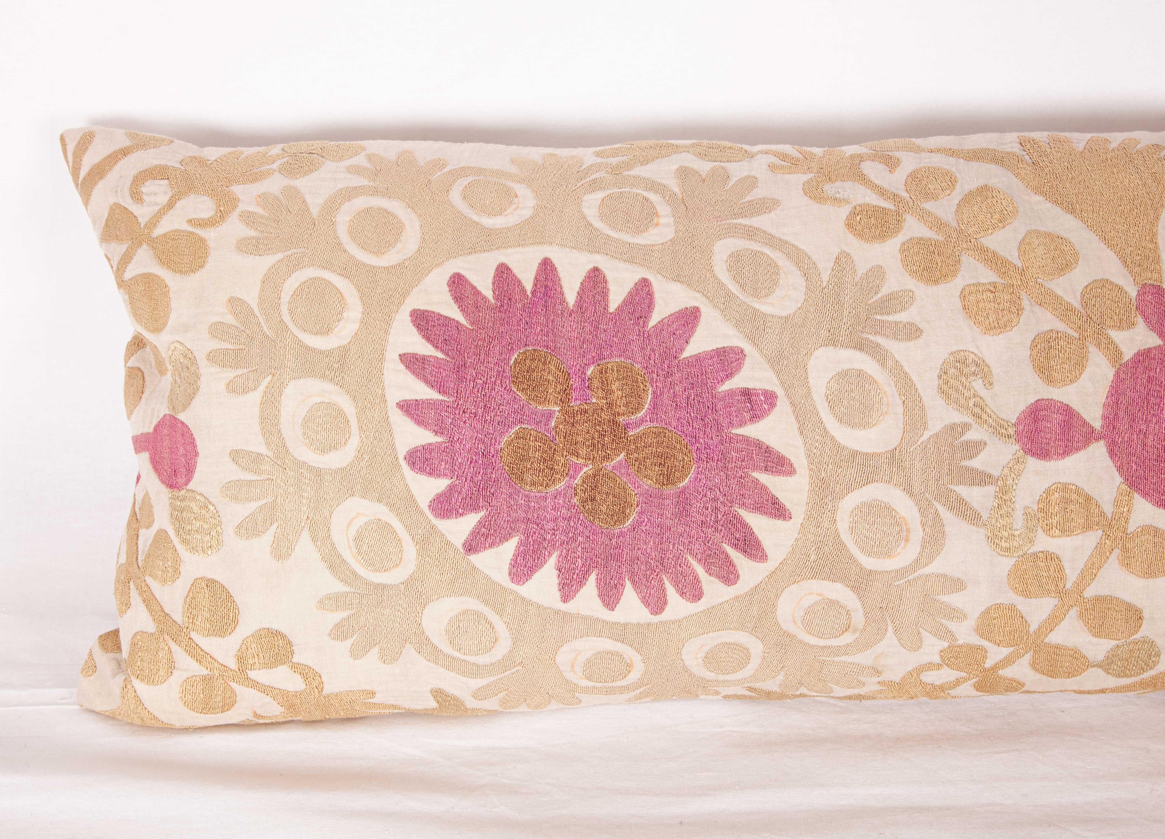 Embroidered Old Suzani Pillow Case, Fashioned from Mid-20th Century Silk Suzani, Uzbekistan