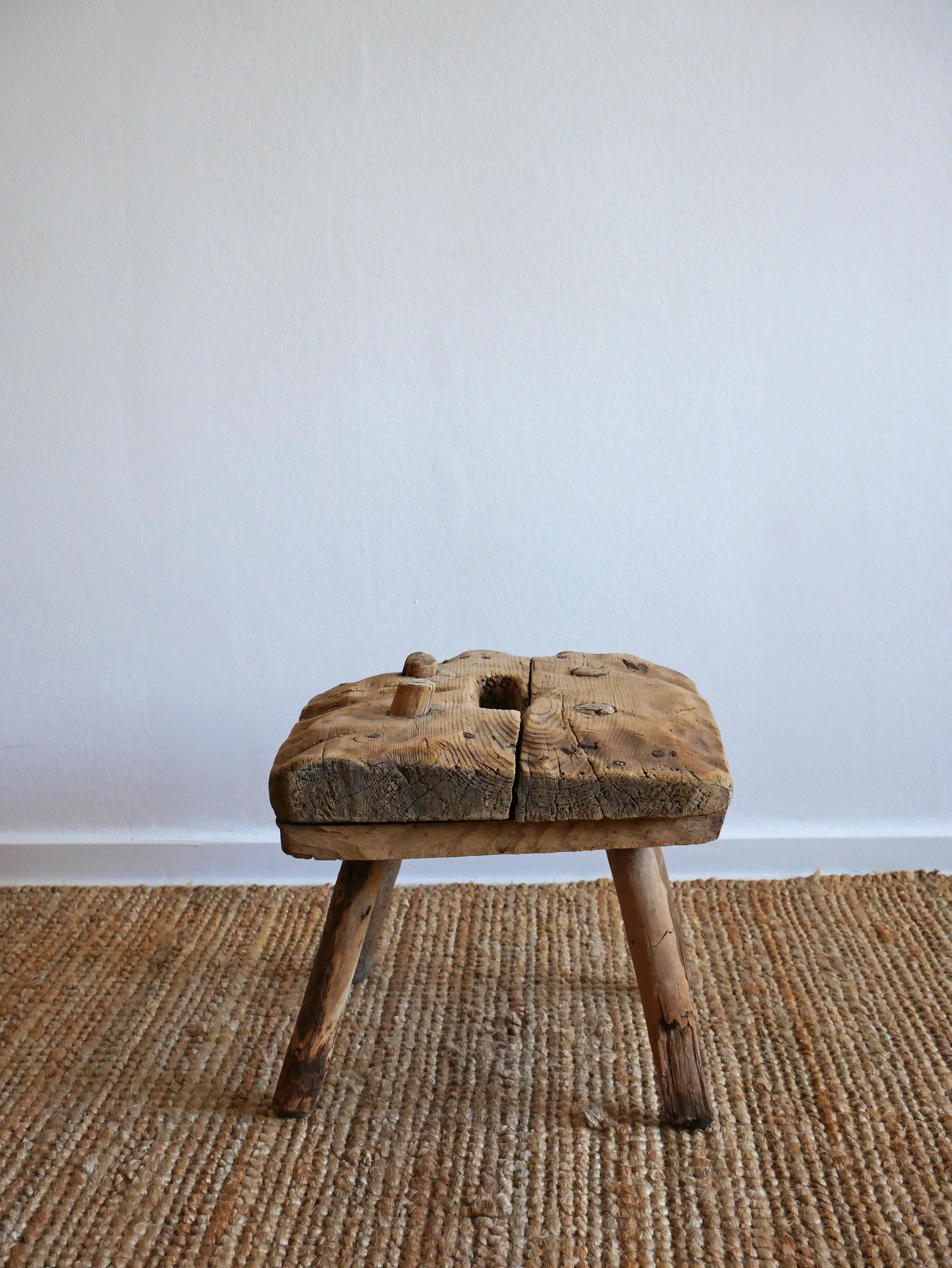 Hand-Crafted Old Swedish Milking Stool Dated 1819