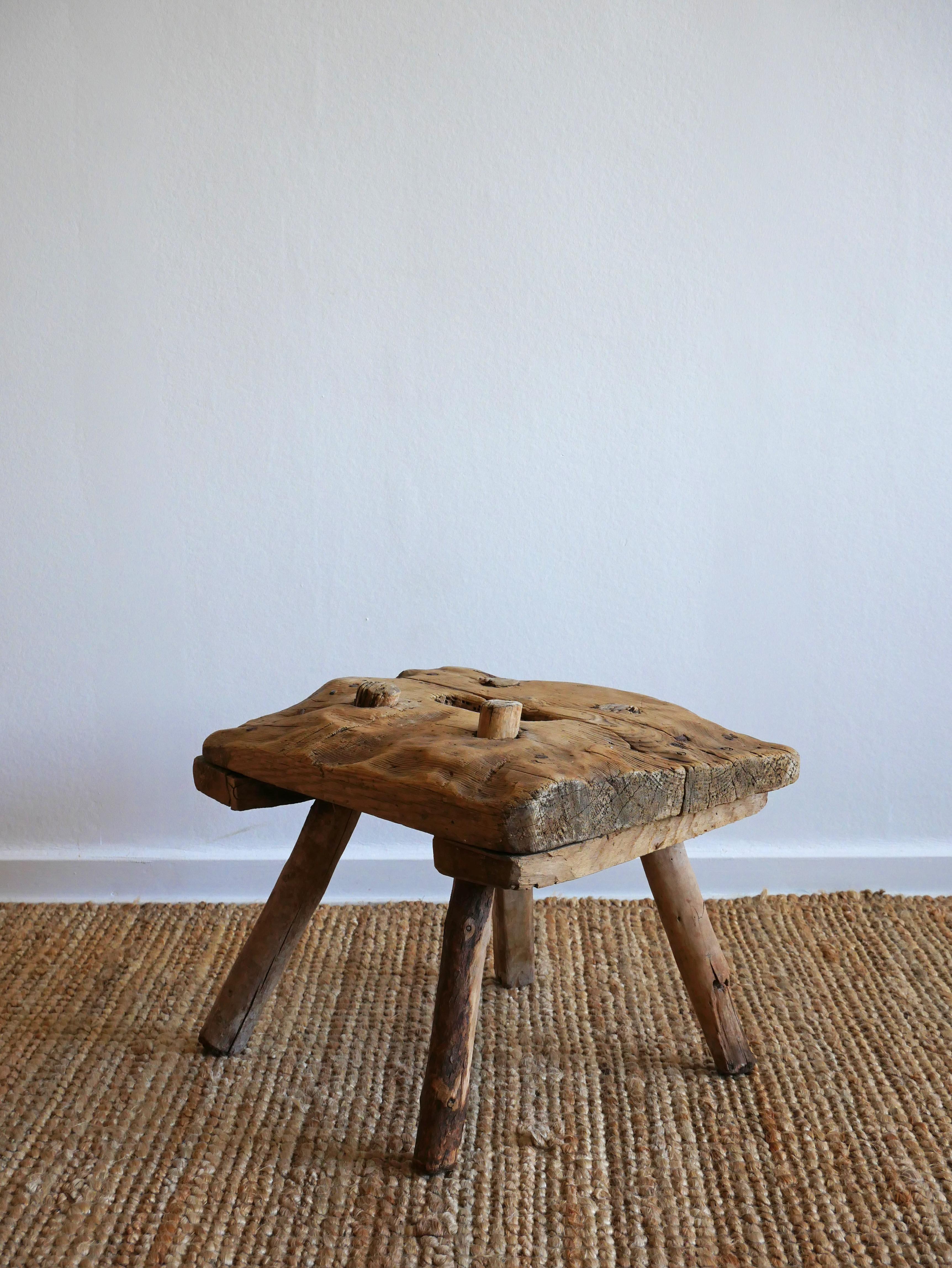 Old Swedish Milking Stool Dated 1819 In Good Condition In Farsta, SE