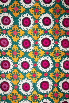 Old Tajik Suzani from Central Asia, Silk Embroidery on a Cotton Ground, 1930s