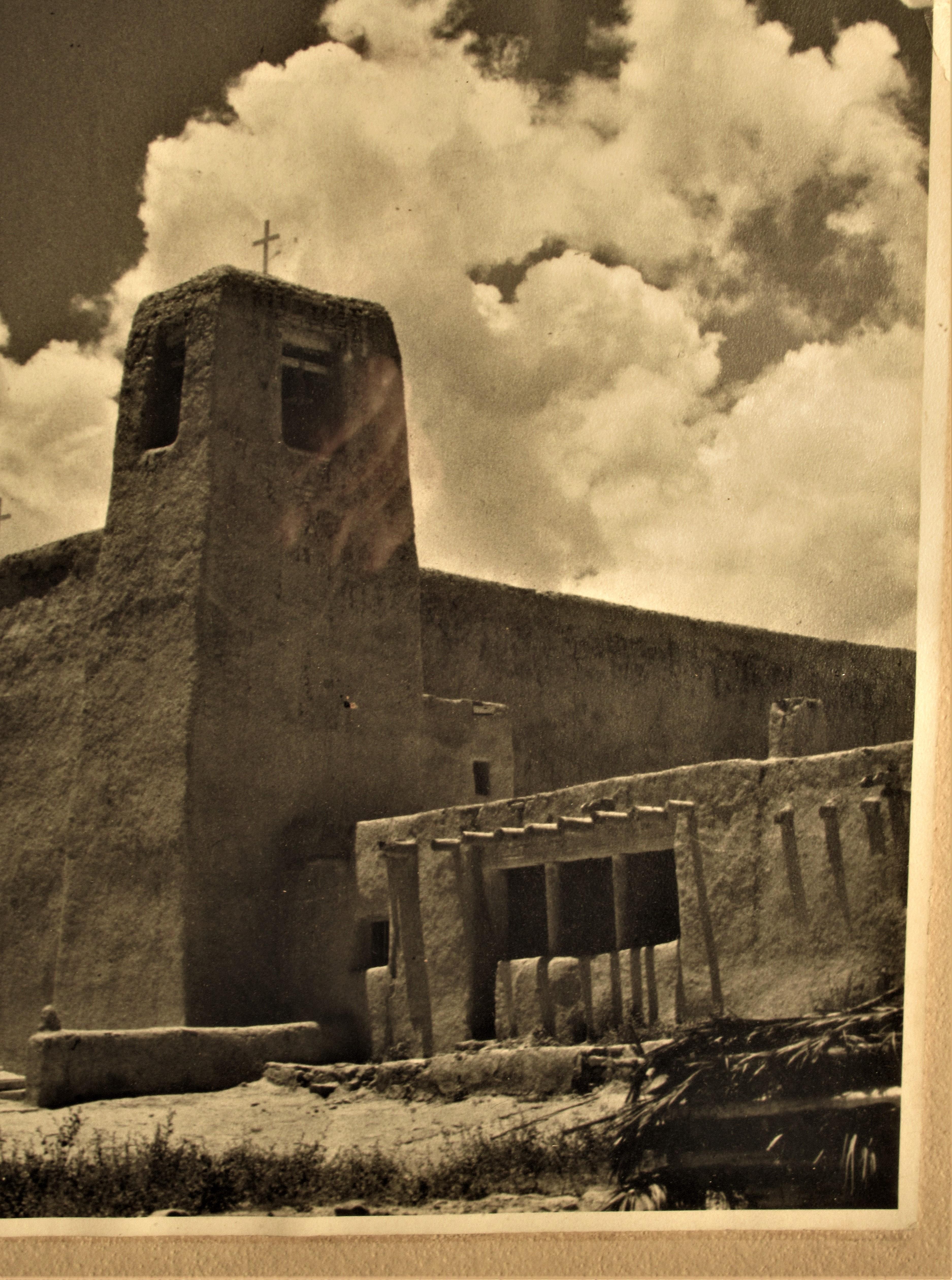 American Old Taos Pueblo New Mexico Photograph Stark Landscape with Mission Church
