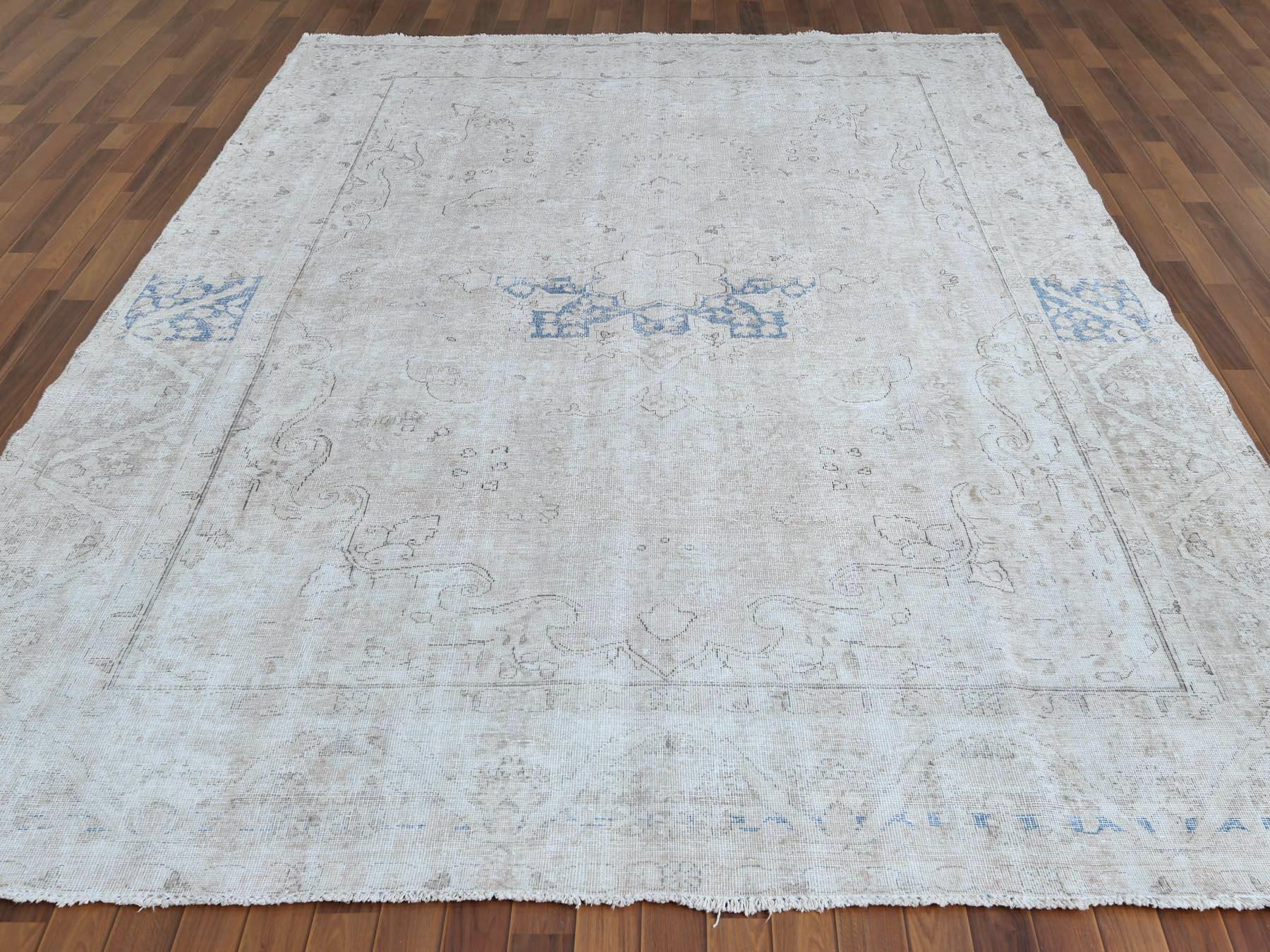 Medieval Old Taupe Persian Kerman Distressed Look Clean Velvety Wool Hand Knotted Rug