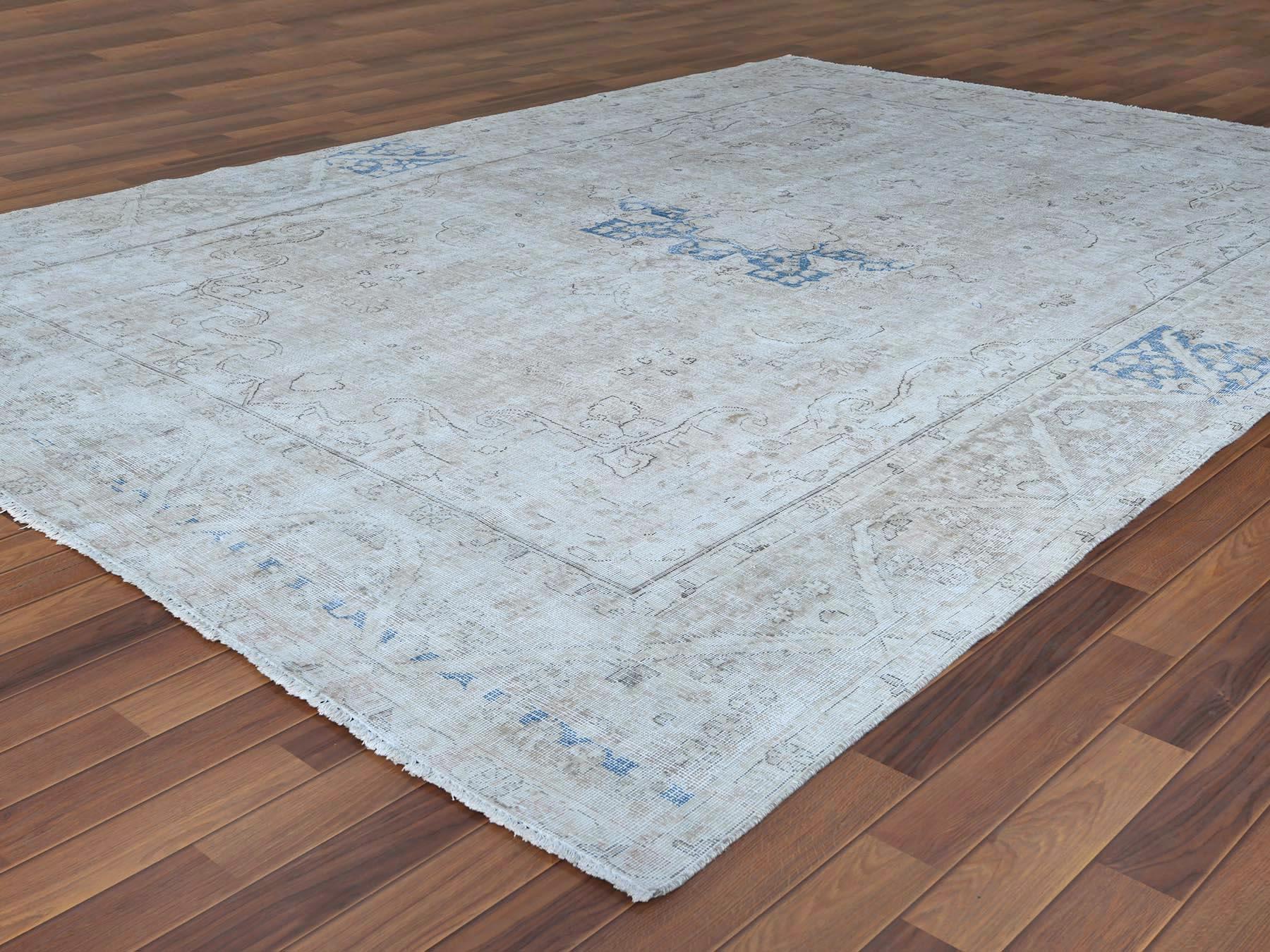 Hand-Knotted Old Taupe Persian Kerman Distressed Look Clean Velvety Wool Hand Knotted Rug