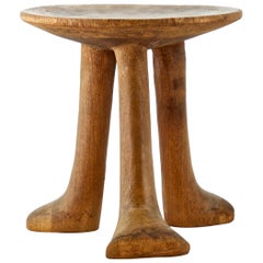 Old Teak Petite Artisan Carved Tripod Stool Pedestal Table John Dickinson Style
