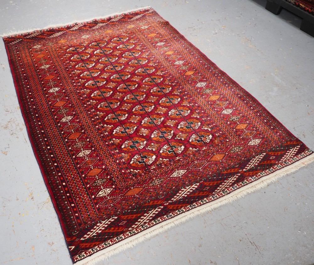 Old Tekke Turkmen rug of excellent design and colour, traditional design with good colour
Circa 1920/30

The rug has a traditional Tekke gul design with 3 rows of 11 guls on a red ground Note the row of small animals at each end of the rug

The rug