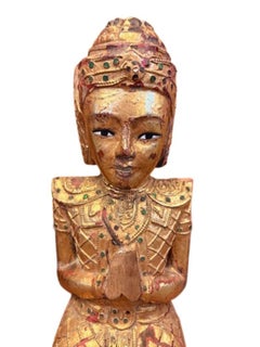 Old Thai Carved and Gilded Mahogany "Kneeling Buddha"